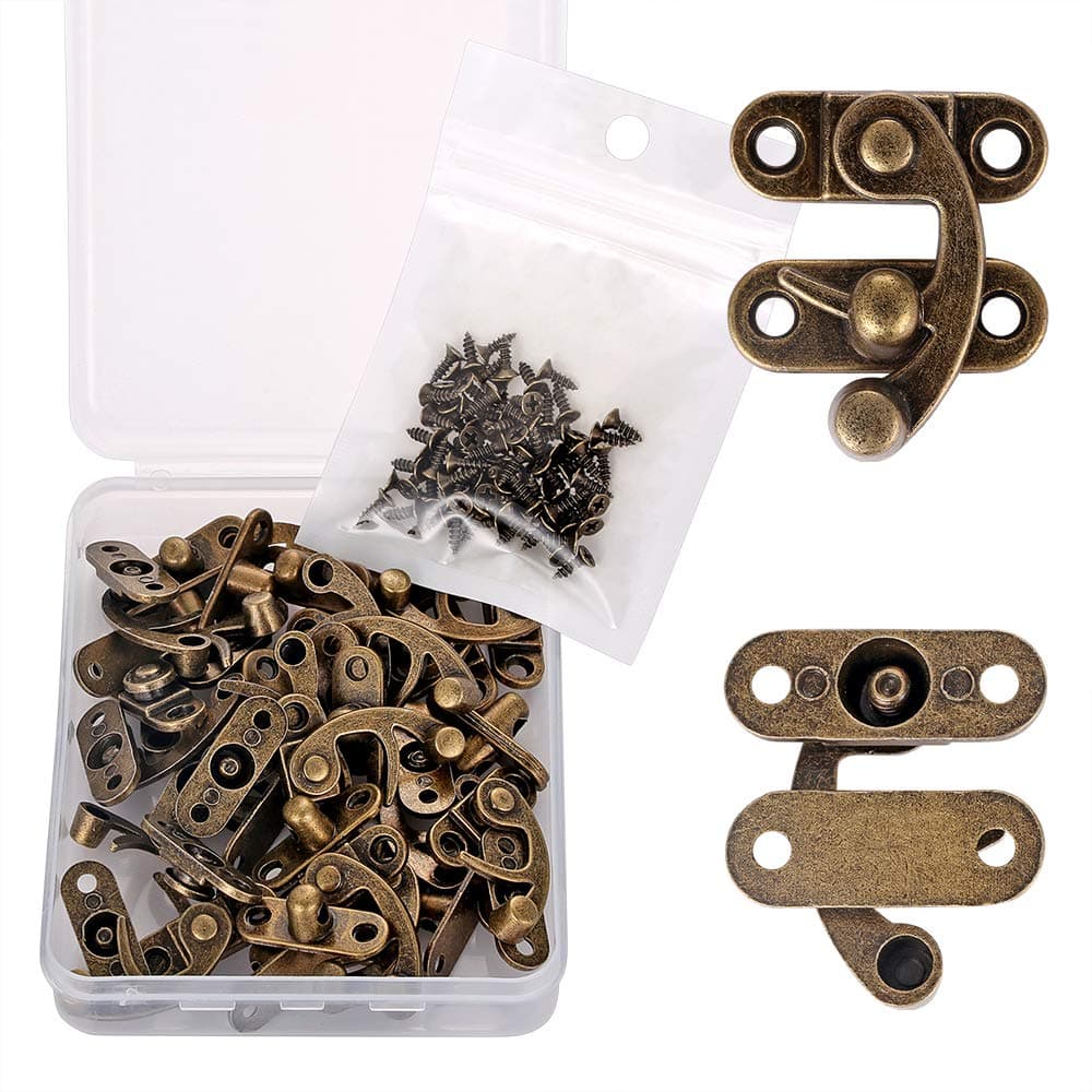 20 Pieces Jewelry Box Latches - Thickened Solid Bronze Tone Antique Box Latch, Cat Door Holder with 80 Replacement Screws (Right Latch Buckle)