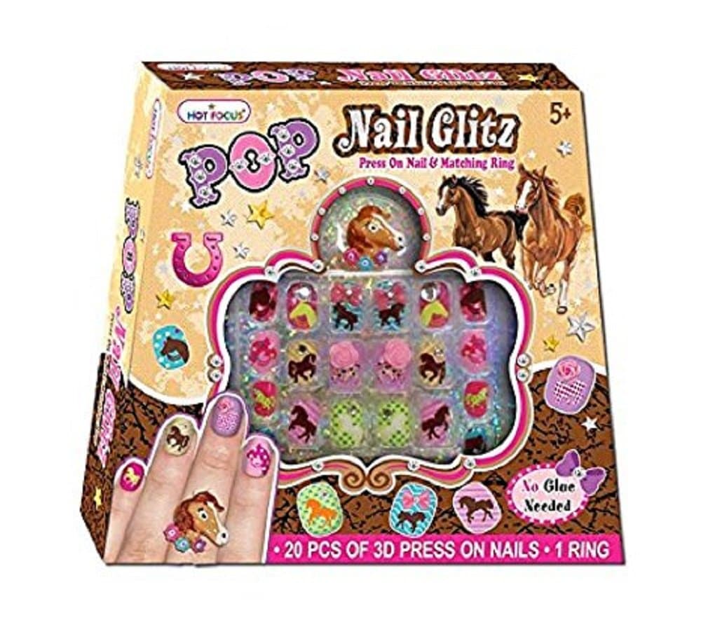 Dashing Horse Pop Glitz Press on Nails and Matching Ring Set