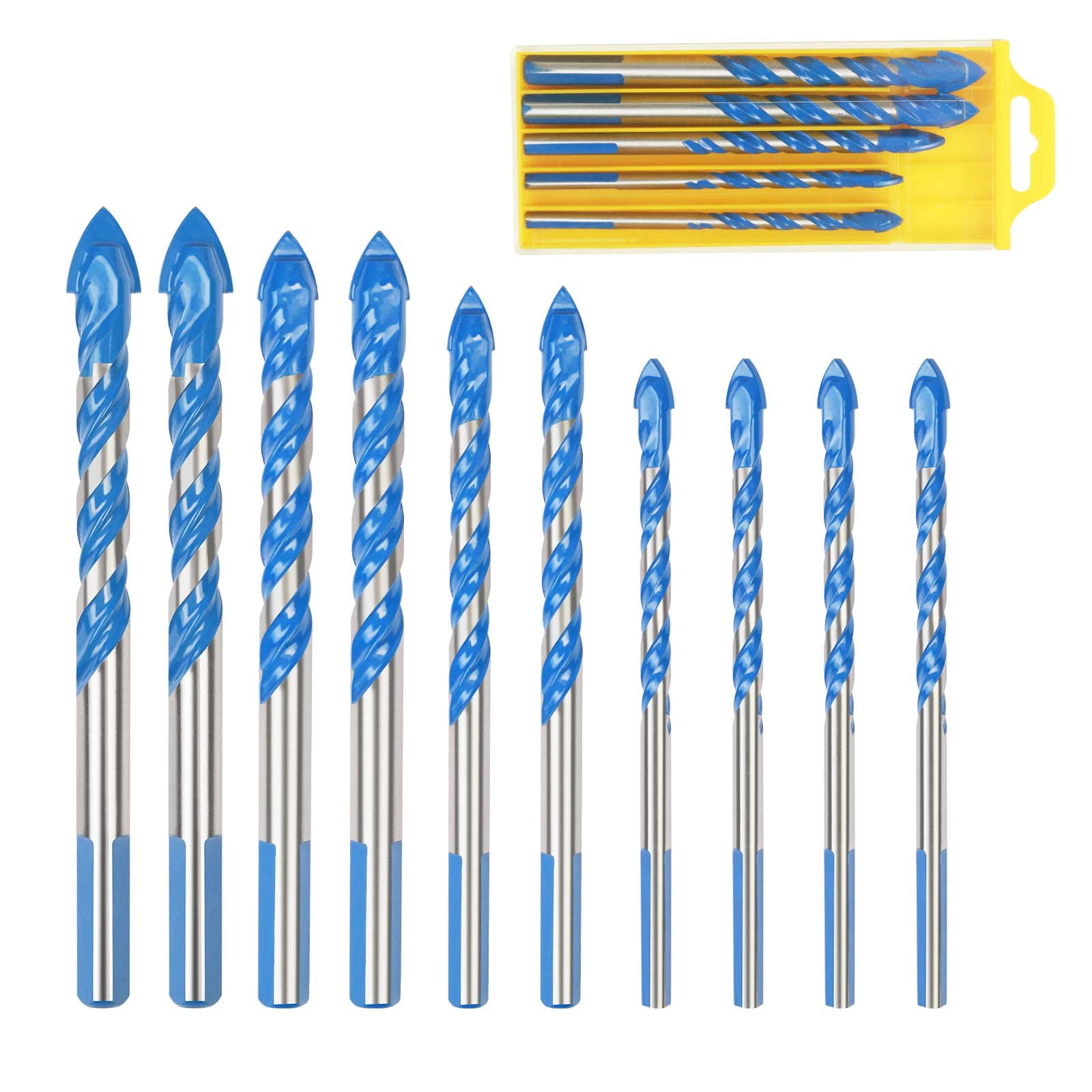ZoomSky 10 PCS Masonry Drill Bit Set Tungsten Carbide Tipped Ceramic Tile Drill Bits Twist Drill for Concrete Brick Glass Plastic and Wood Assorted Size 6/8/10/12MM