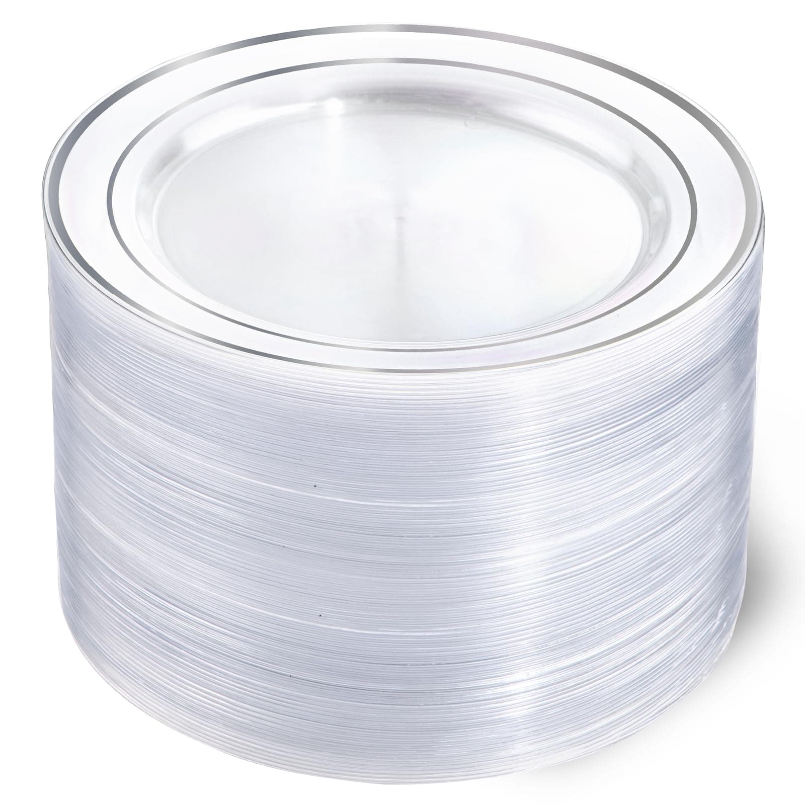 I00000 60PCS Silver Plastic Plates, Clear Plates with Silver Rim 10 Inch, Ideal for Weddings, Parties,Birthday