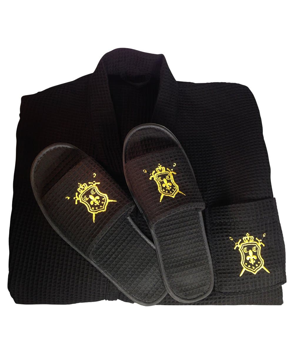 One Size Fits All Mens Spa Bath Robe, with Matching Non-slip Slippers Foot Size 10 1/2-14