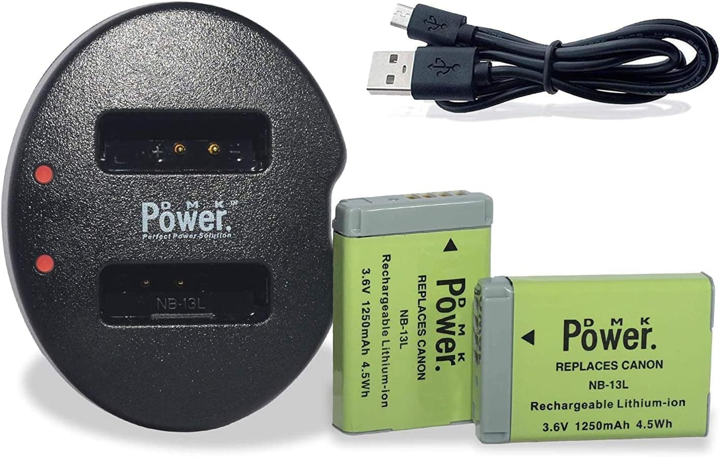 NB-13L DMK Power Replacement Battery (2 Pack) and Dual USB Charger Compatible with Canon NB-13L and PowerShot G5X, G7X, G7 X Mark II, G9X, G9 X Mark II, G1 X Mark III, SX620, SX720, SX730