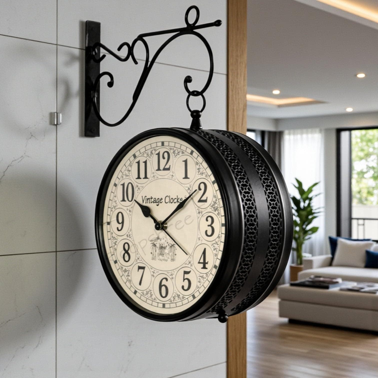 Vintage Clock Metal Double Side Hand-Crafted Black Wall Clock / 8 Inch (20 CM's) / VC-6570-Analog
