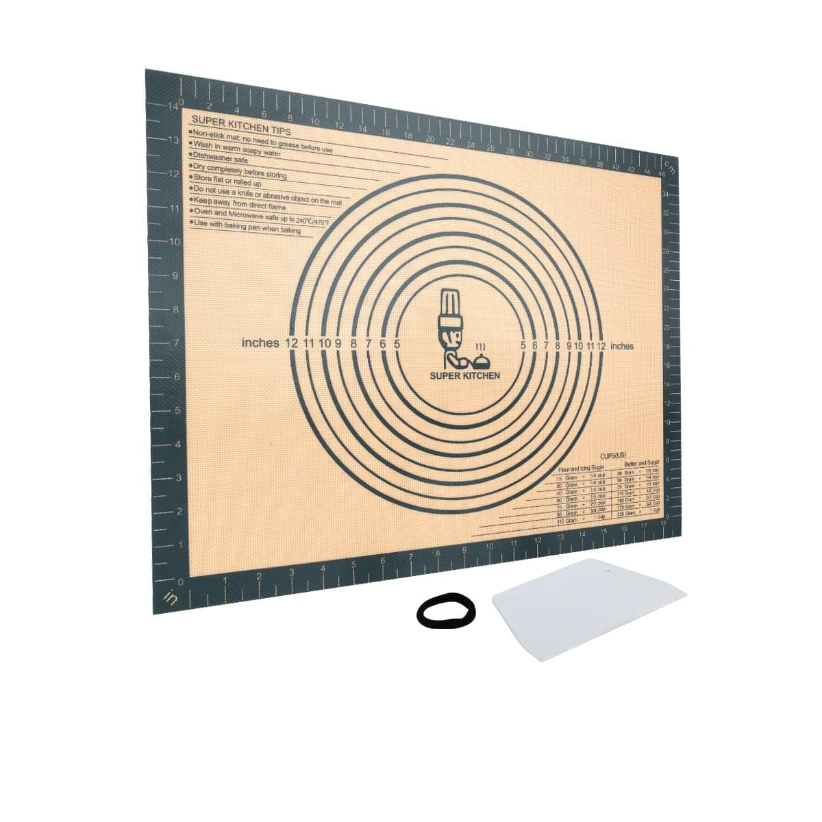 Silicone Baking Mat Sheet Pastry Mat, Non-Slip Pastry Rolling Mat with Measurement, Non-Stick Dough Kneading Board Mat with a Dough Cutter Scraper(Grey, 40 × 50 cm)