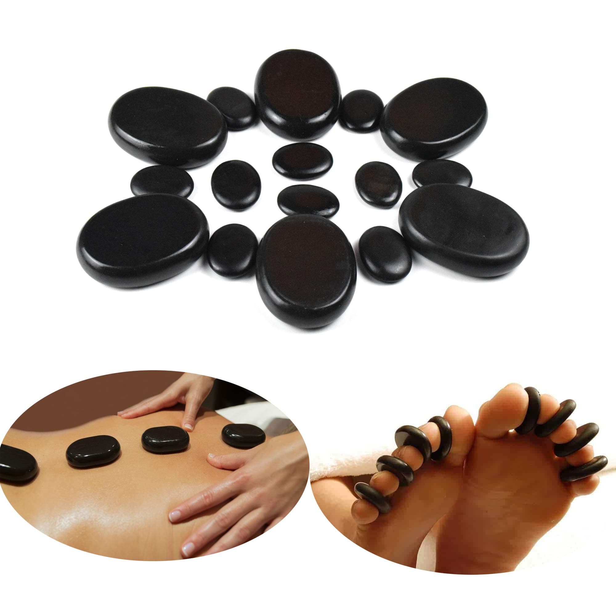 16Pcs Hot Massage Stones Set Natural Lava Basalt Heated Warmer Stone for Spa Massage Black