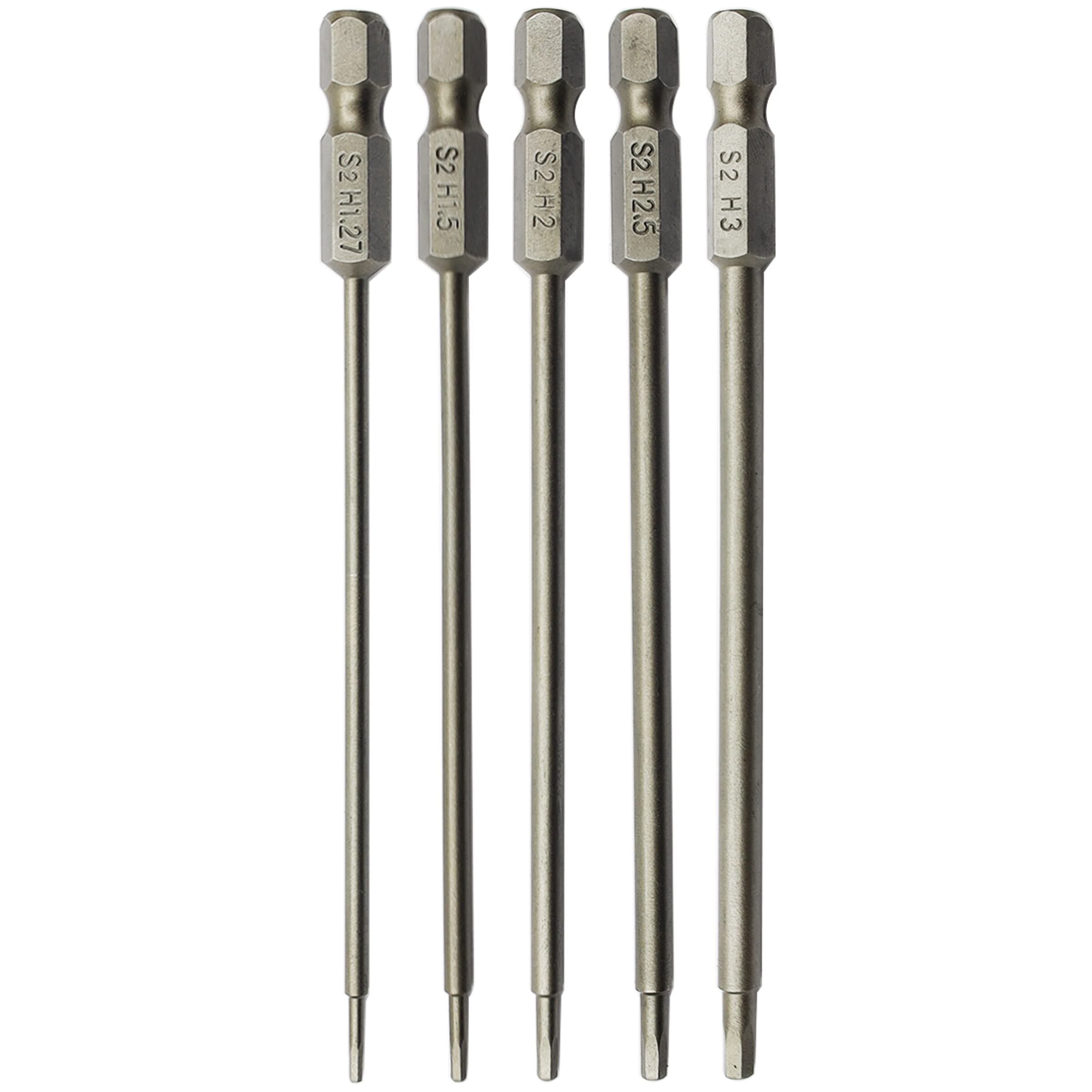 HOPLEX 5PCS RC Hex Bit 1.27mm 1.5mm 2.0mm 2.5mm 3.0mm Hex Head Allen Wrench Drill Bit Set for Screwdrivers Electric Screwgun/Power Drill