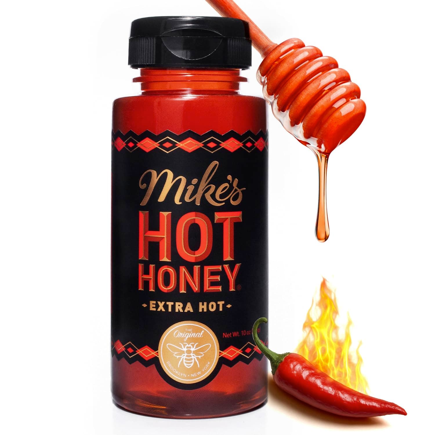 Mike’s Hot Honey - Extra Hot, 10 oz Easy Pour Bottle (1 Pack), Hot Honey with an Extra Kick, Sweetness & Heat, 100% Pure Honey, Shelf-Stable, Gluten-Free & Paleo-Friendly