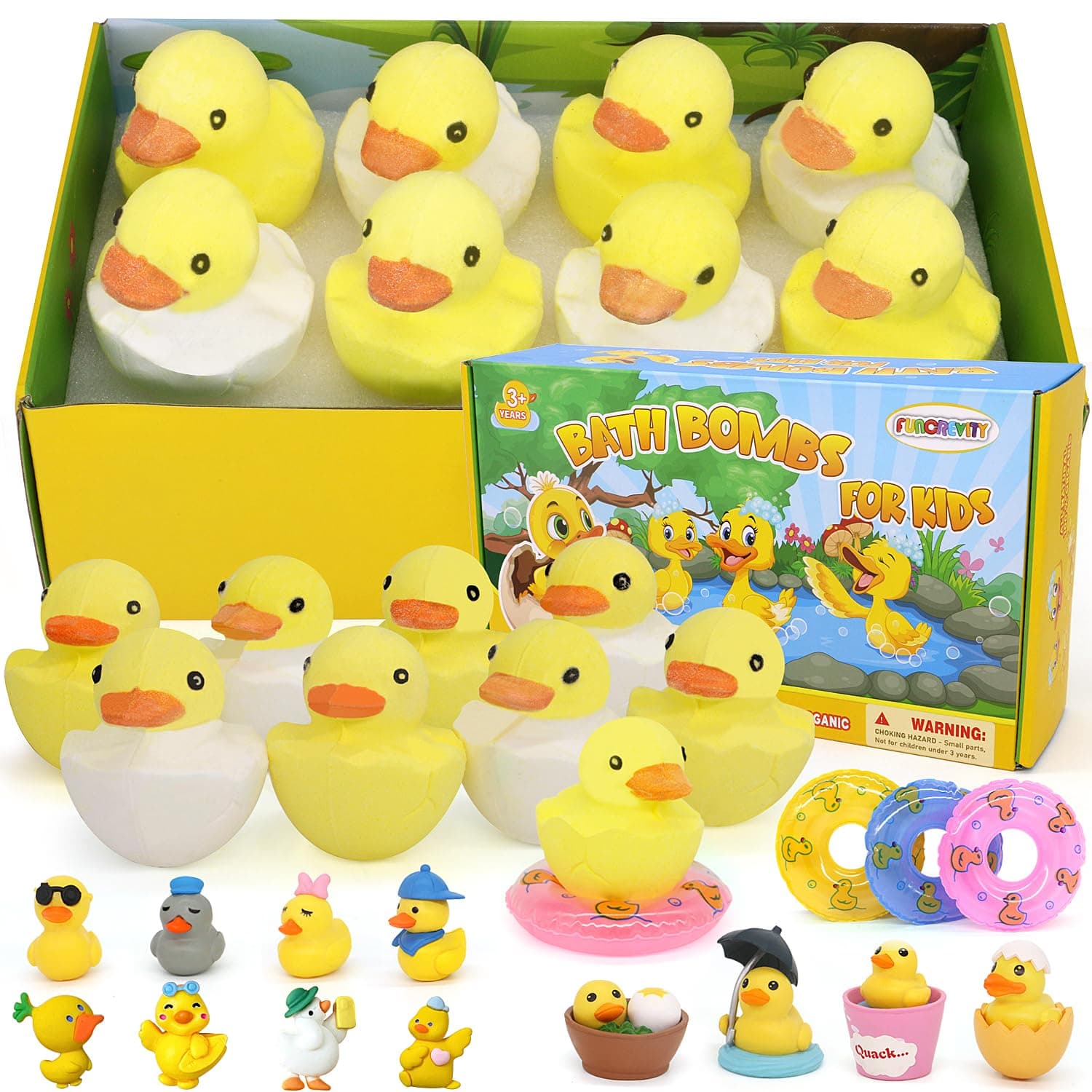 Children's Bath Bombs with Surprise Inside, 8 Pieces Bath Additive Children, Bath Bombs for Children, Birthday, Christmas, Easter, Valentine's Day, Bath Beads Gifts (Ducklings)