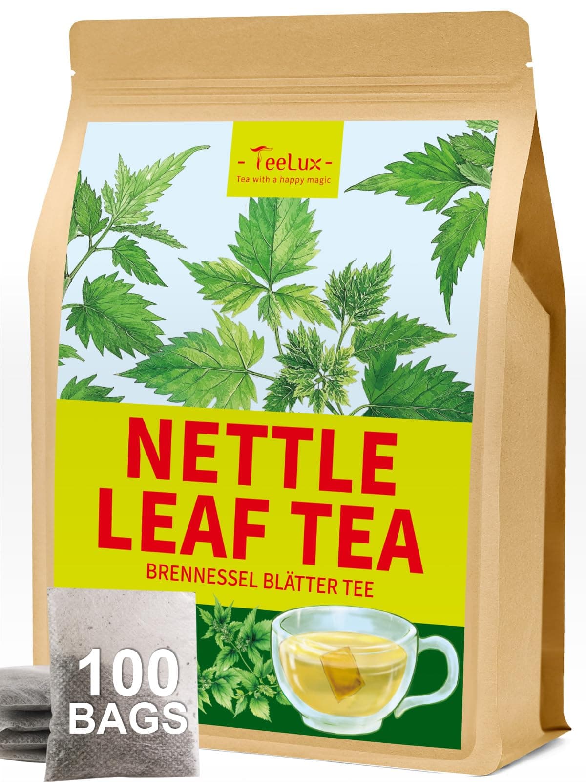 TeeLux Nettle Leaf Tea Bags 100 Count, Stinging Nettle Tea, Pure Natural Nettle Leaf Herbal Tea, Caffeine Free, Biodegradable Tea Bags