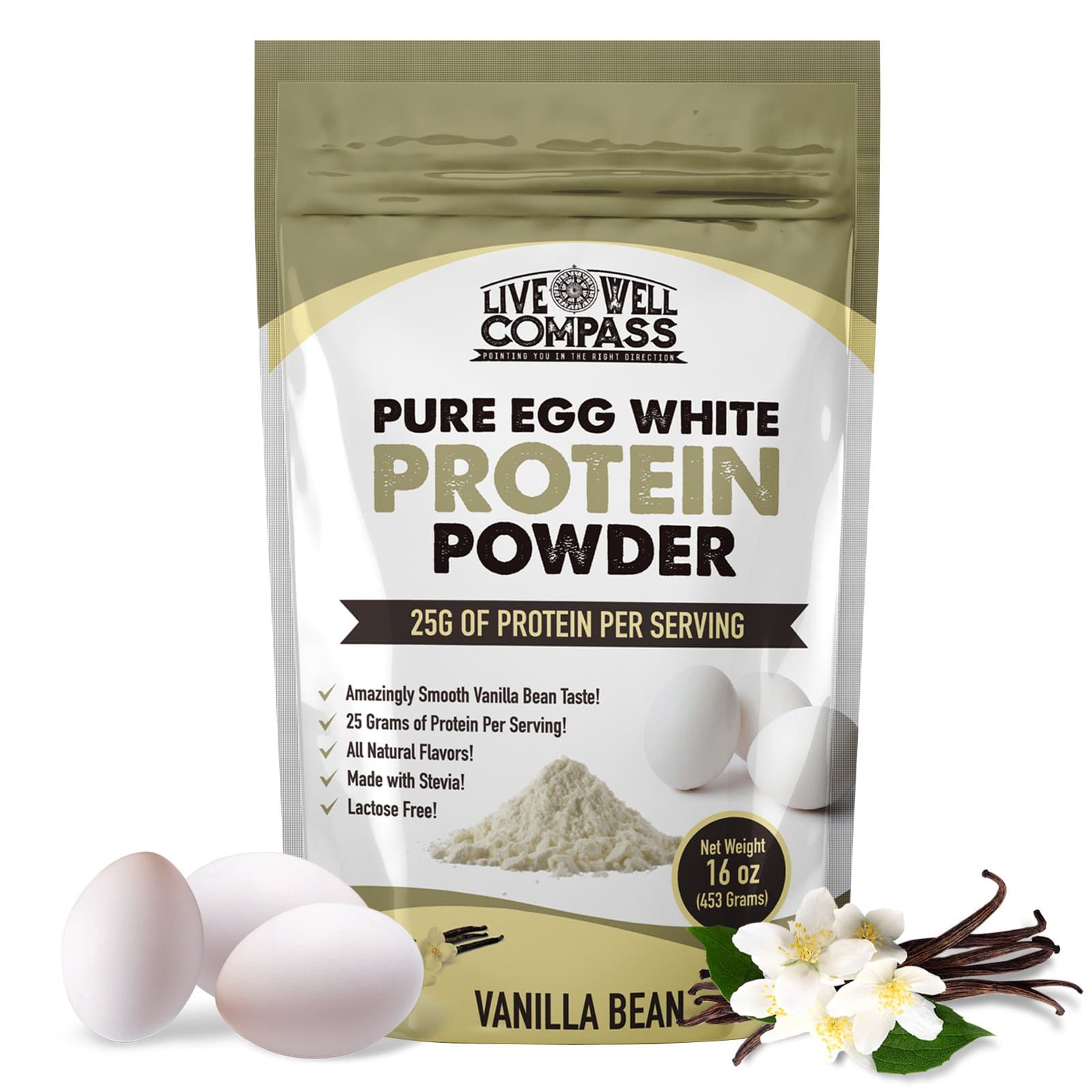 16oz Vanilla Bean Egg White Protein Powder Shake - 25G of Powdered Protein Drink - Dairy, Gluten and Casein Free - Great for Paleo Diet & Lactose Intolerance