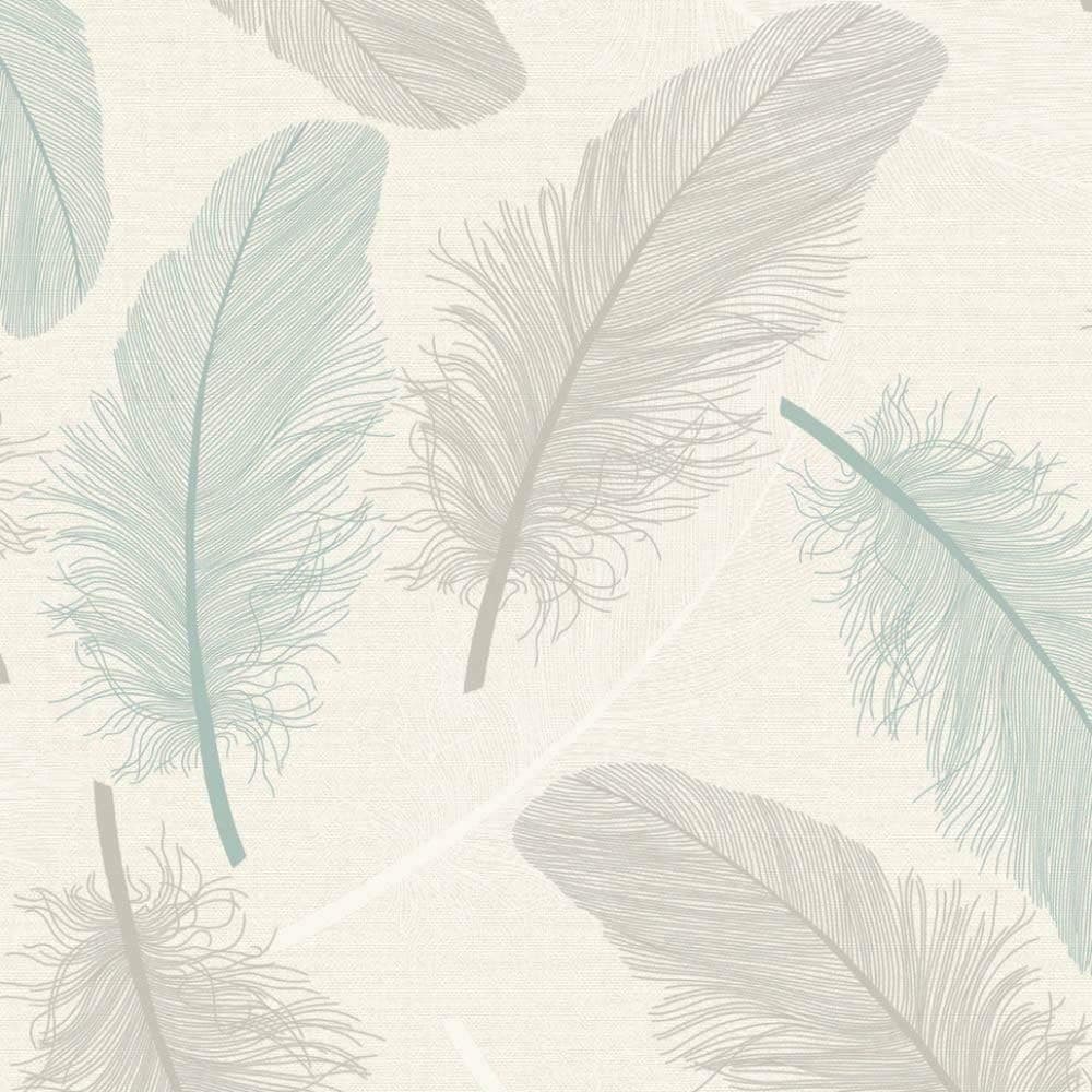 Feather Leaf Pattern Wallpaper Teal Cream Glitter Motif Embossed Metallic Holden