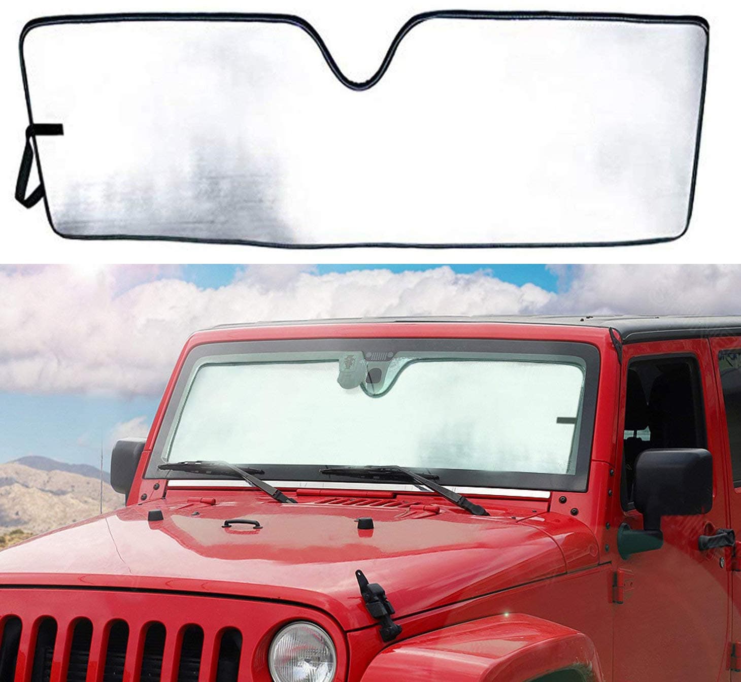 YANWEN Custom fit Front Windshield Sunshade Heat Shield Visor Mat Compatible with Jeep Wrangler JK 2007-2018