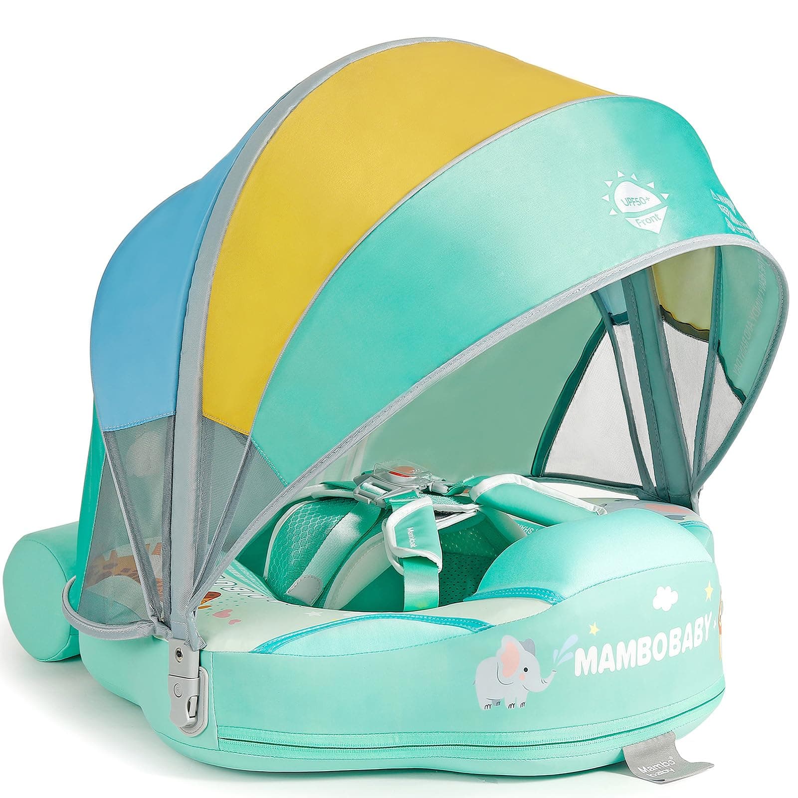 Mambobaby Baby Swim Ring Pearl Foam Solid Water Float Smart Swim Trainer Toddler Pool Float with Sun Canopy