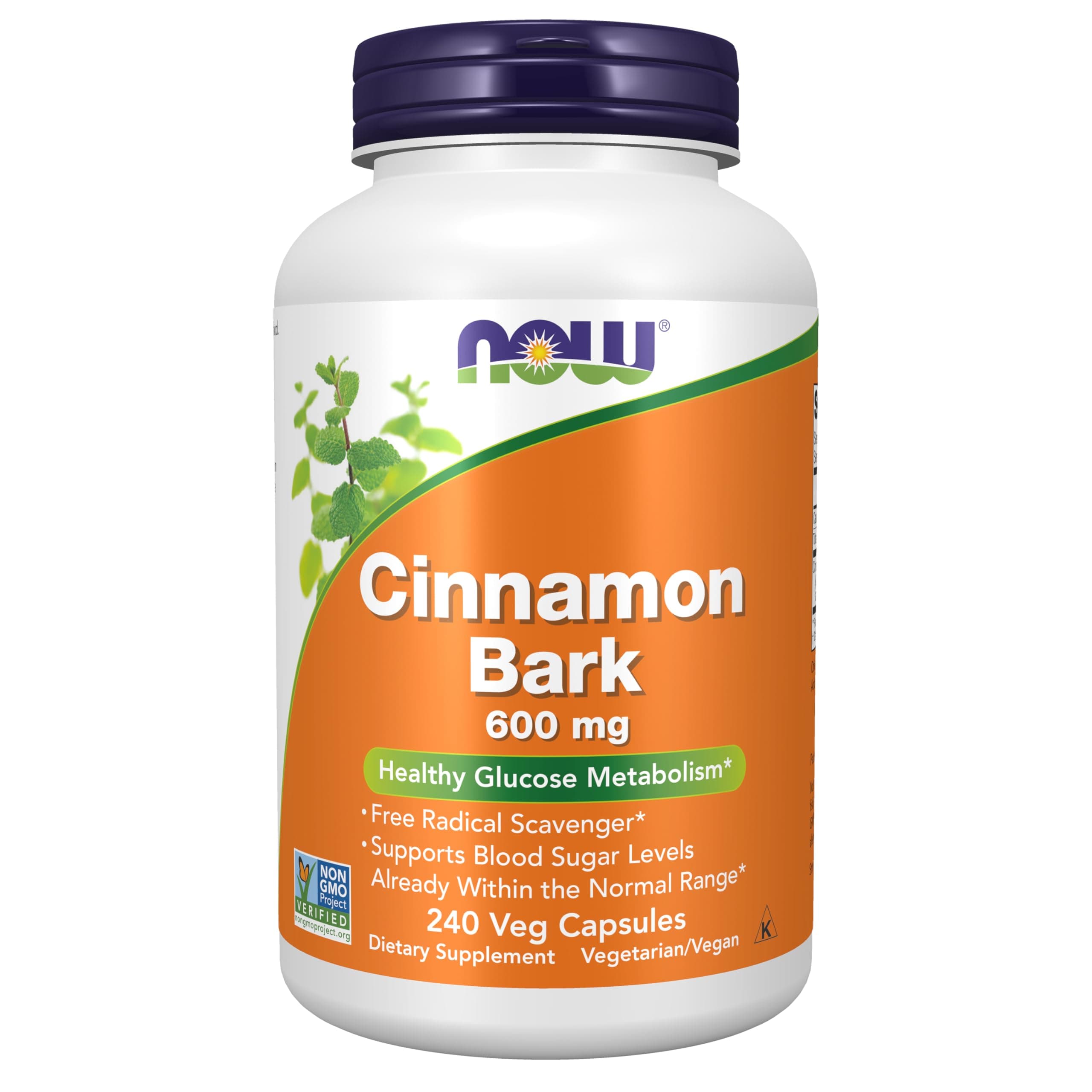 NOW Foods Supplements, Cinnamon Bark 600 mg, Non-GMO Project Verified, Healthy Glucose Metabolism*, 240 Veg Capsules