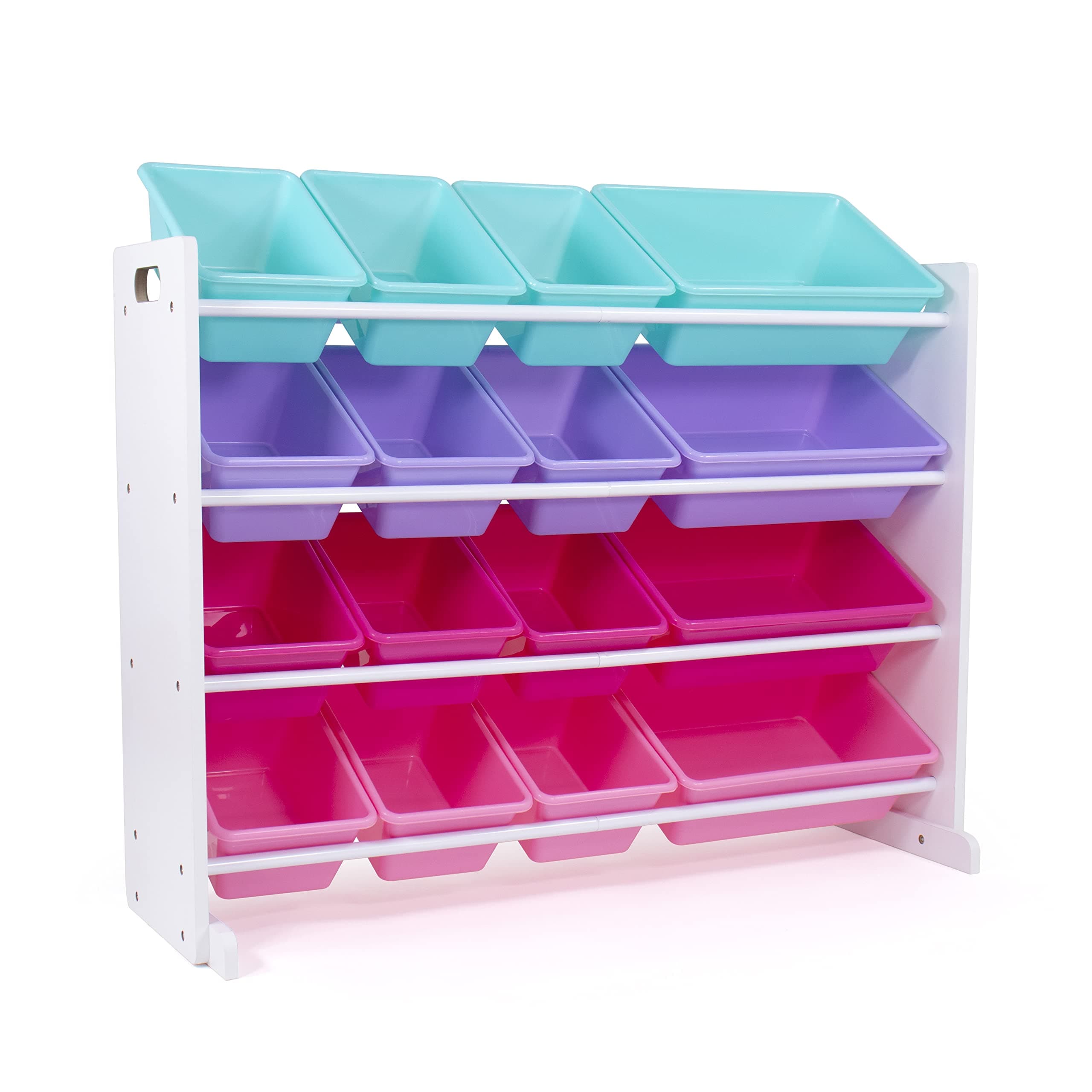 Humble Crew Toy Storage Organizer with 16 Removable Storage Bins for Kids Playroom, 4-Tier Toddler Toy Organization and Storage, White/Blue/Pink/Purple