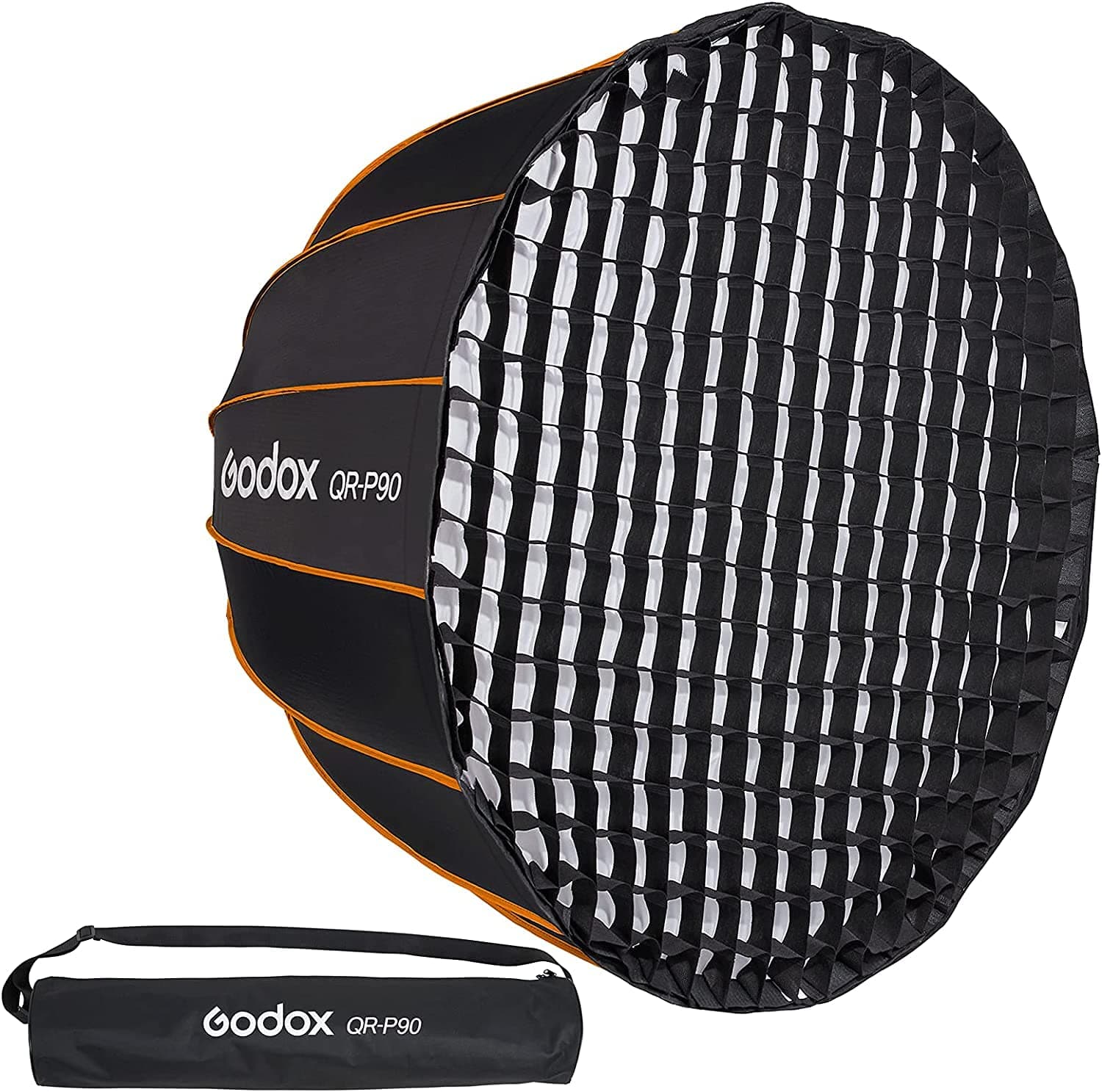 GODOX QR-P90 35.5"/90cm Quick Release Portable Deep Parabolic Softbox + Honeycomb Grid for Bowens Mount Studio Flash,Studio Flash Umbrella Diffuser(Godox QR-P90+ Honeycomb Grid)
