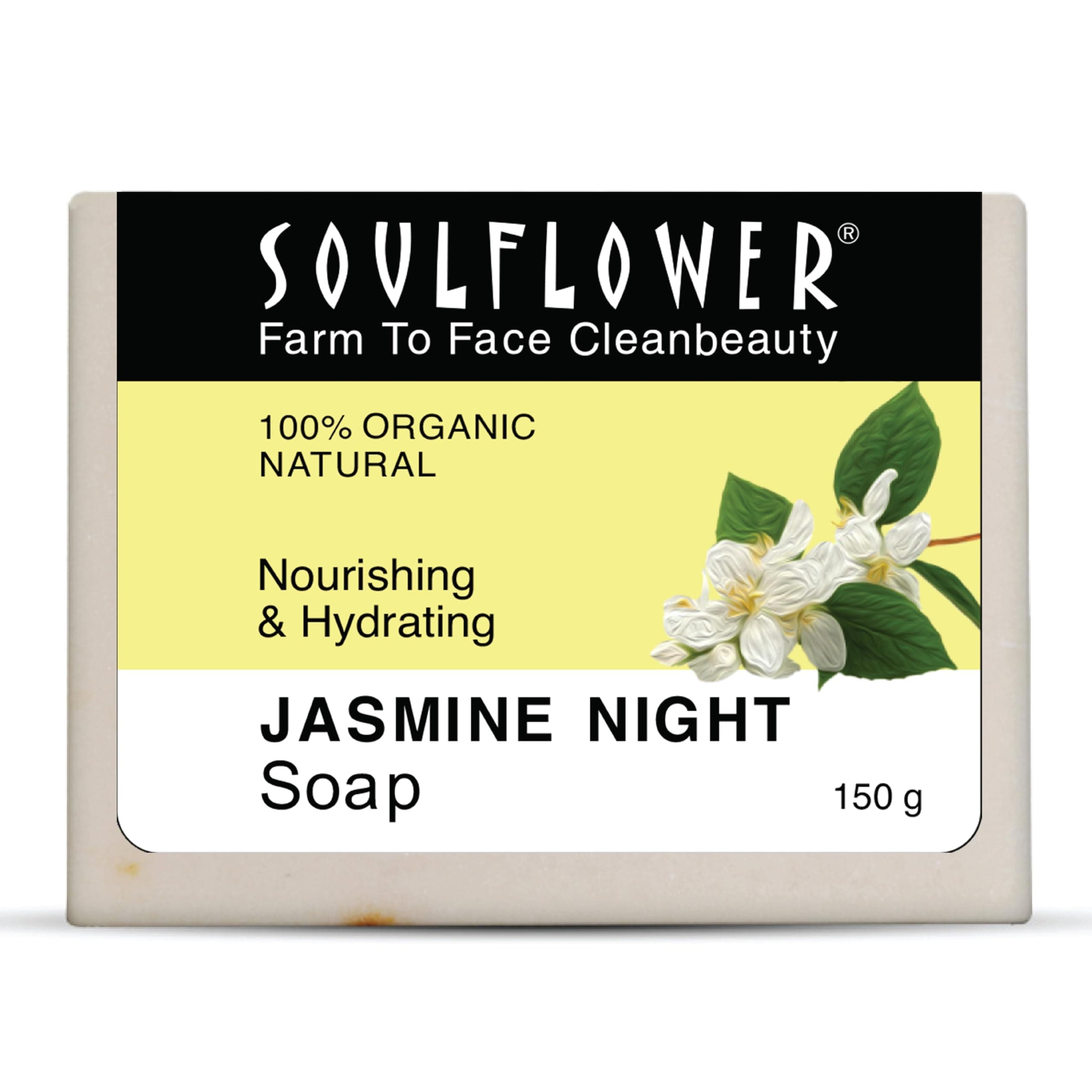 Soulflower Jasmine Handmade Soap | 100% Pure, Natural & Cold processed with Essential Oils, Exotic Herbs & Aroma, 150g