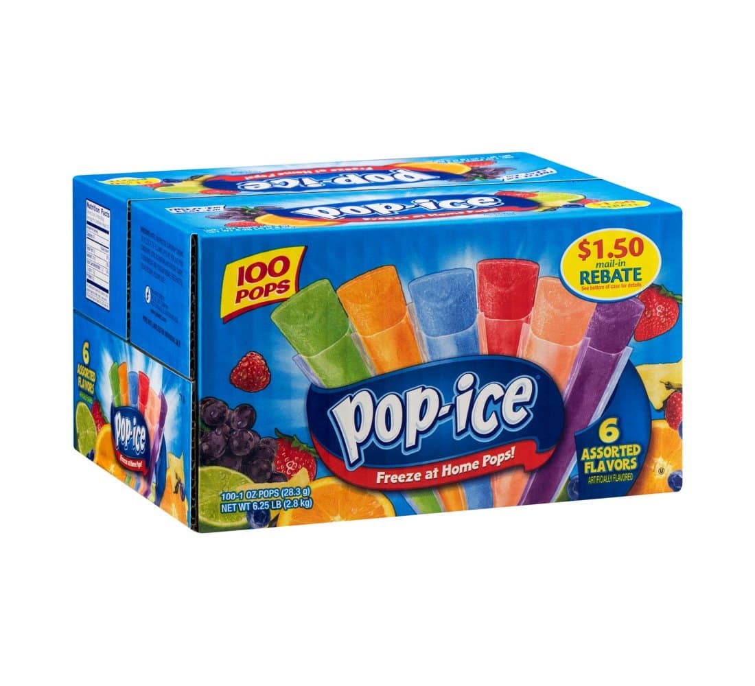 Pop Ice Freezer Pops, Fat Free Ice Pops, Assorted Flavors (100-1 oz pops) (71100)