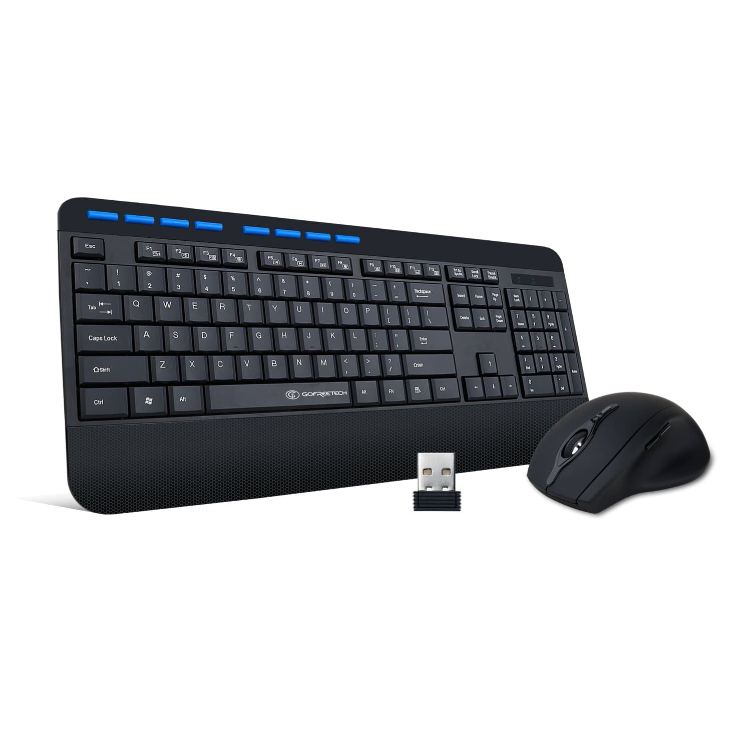 Wireless Keyboard and Mouse Combo with Wide Palm Rest 2.4 GHZ Fullsize Office Keyboard Comfortable Typing Long Battery Life, Black, Gofreetech