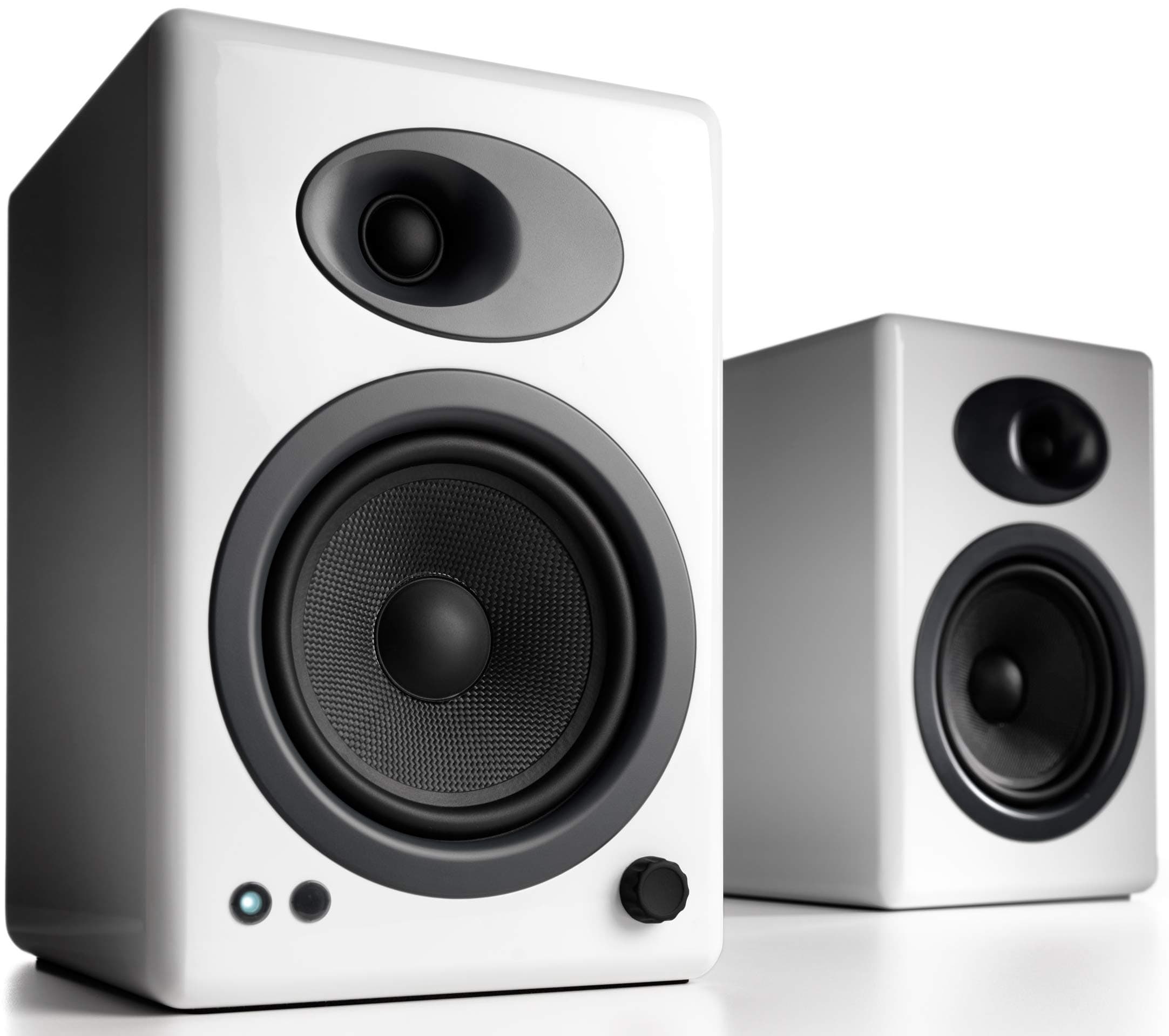 Audioengine A5+ Classic 150W Powered Bookshelf Speakers | Built-in Analog Amplifier | Remote Control | RCA and 3.5mm inputs | Cables included (Gloss White)