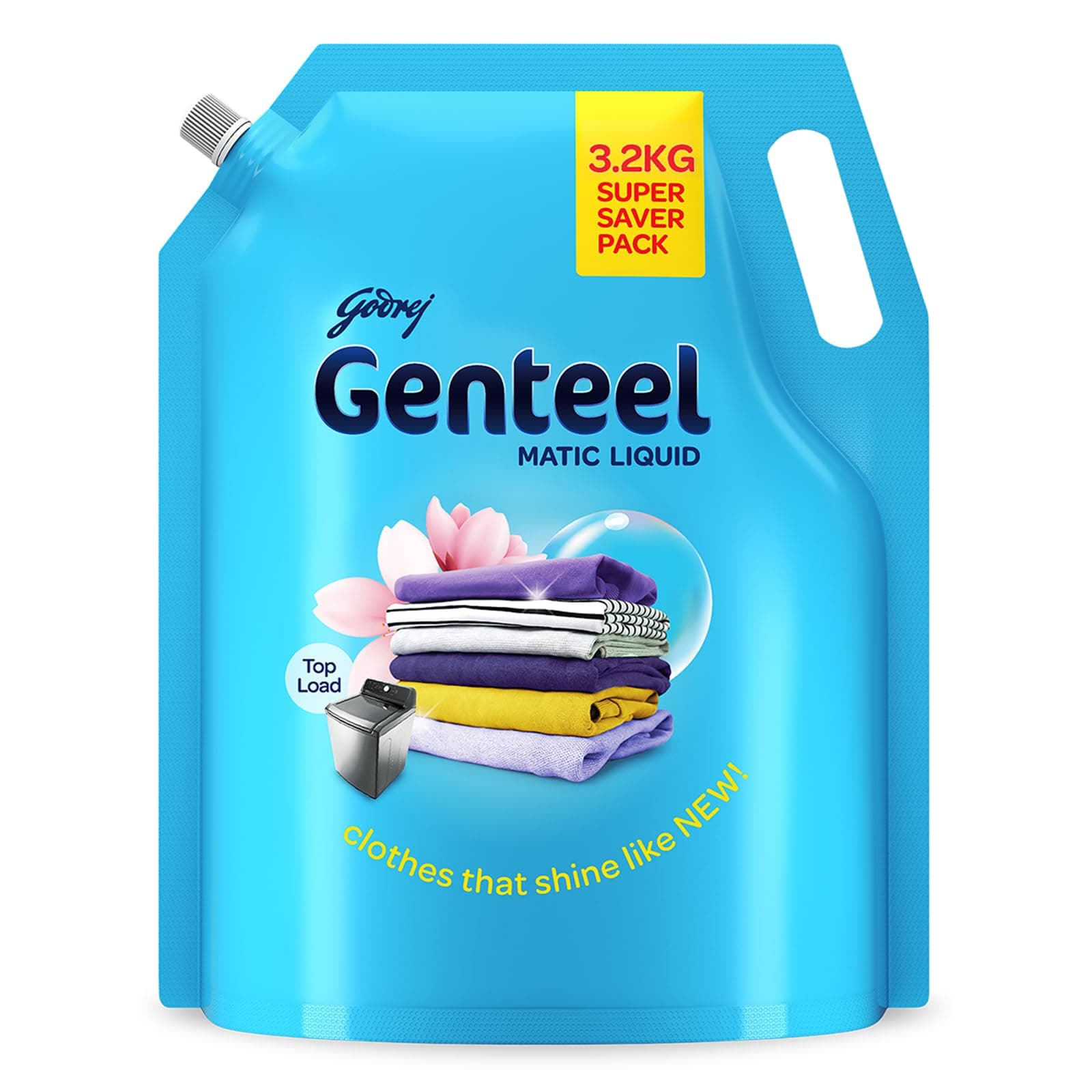 Genteel Matic Liquid Detergent Refill Pouch for Top load Washing - 3.2kg | No Soda Formula | with Added Fabric Conditioner