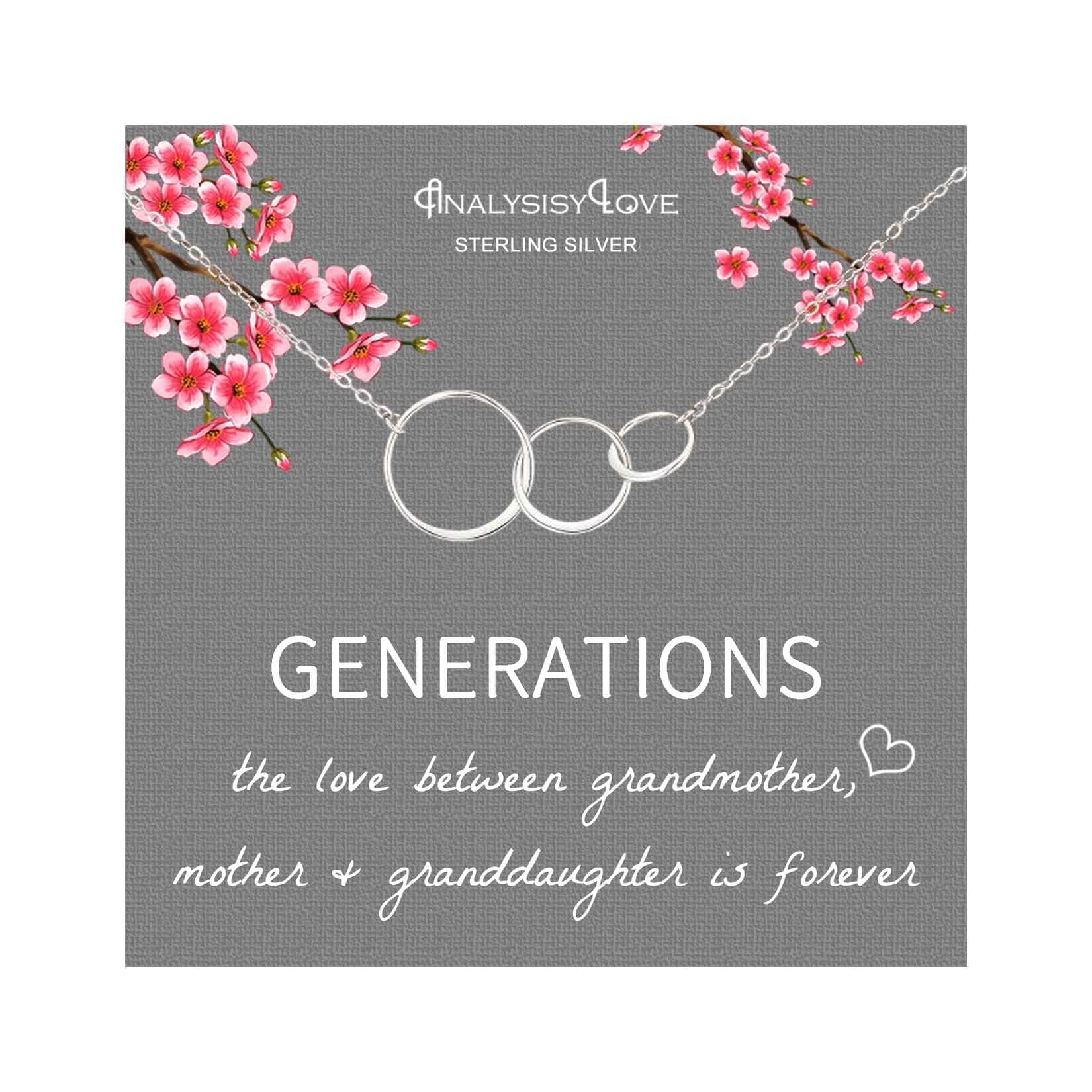 AnalysisyLove3 Generations Necklace - Sterling Silver Interlocking Infinity 3 Circles Necklace for Grandma Mom Granddaughter, Birthday Jewelry Mothers Day Gift