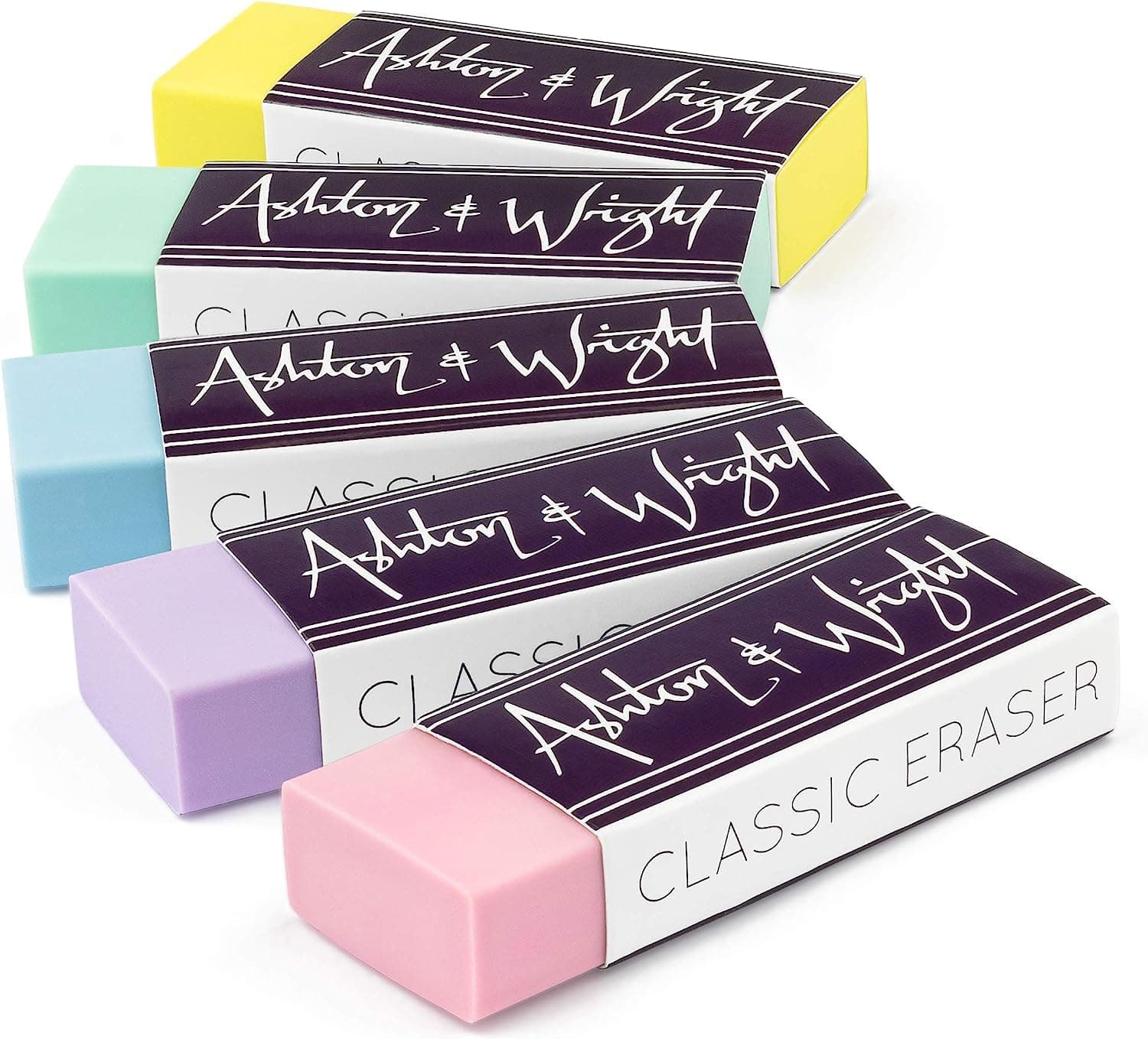 Ashton and Wright - Classic Eraser - Latex Free Plastic Rubber - Pack of 5 Pastel