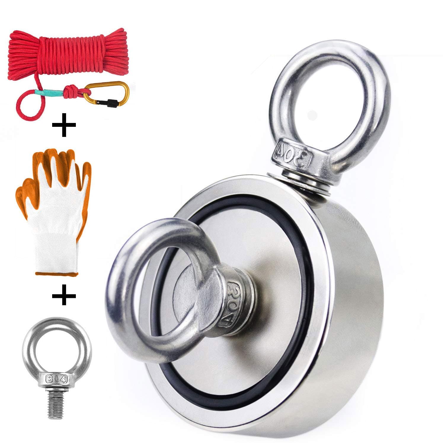 Fishing Magnet with Rope, 960lbs Pulling Force Double Sided Super Strong Round Rare Earth Neodymium Magnet for Magnetic Fishing, River, Lake, Salvage, 2.95" Diameter