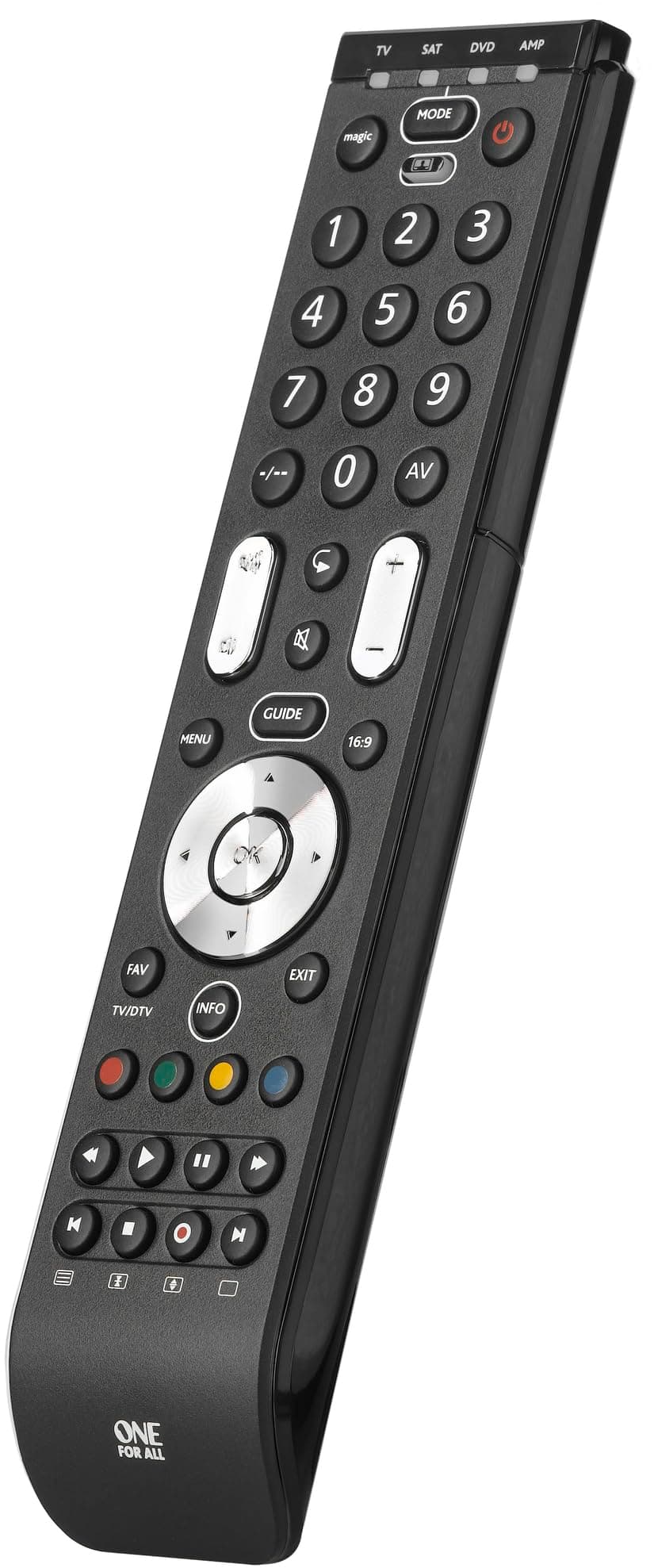 One For All Essence 4 Universal Remote Control - Operates 4 devices (TV Freeview Blu-ray and Audio) – Learning feature - Works with all brands - Black -URC7140