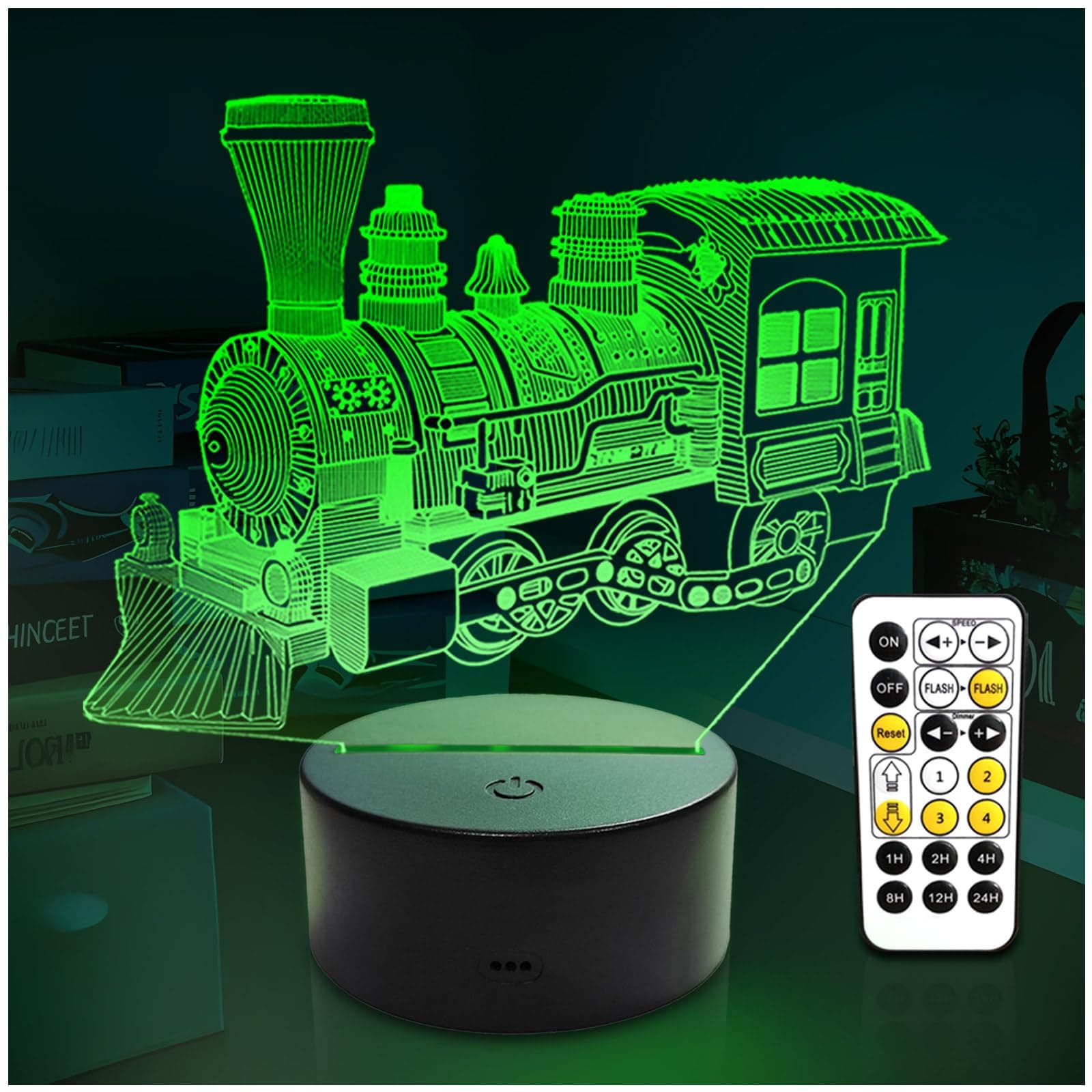 Kids Steam Train Gifts Night Light, Multi Colors Change Dimmable Remote Timer Control Night Lamp for Kids Boys Teens, Bedroom Table Train Theme Decor, Smart Touch 3D Illusion Night Light