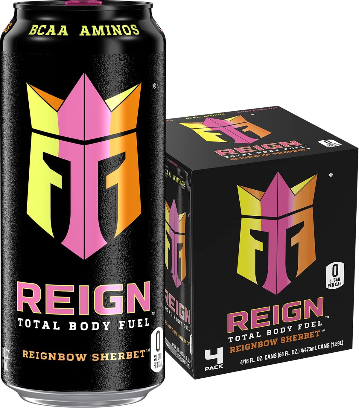 Reign トータルボディ燃料 Reignbow シャーベット パフォーマンスエナジードリンク 16オンス 4個パック