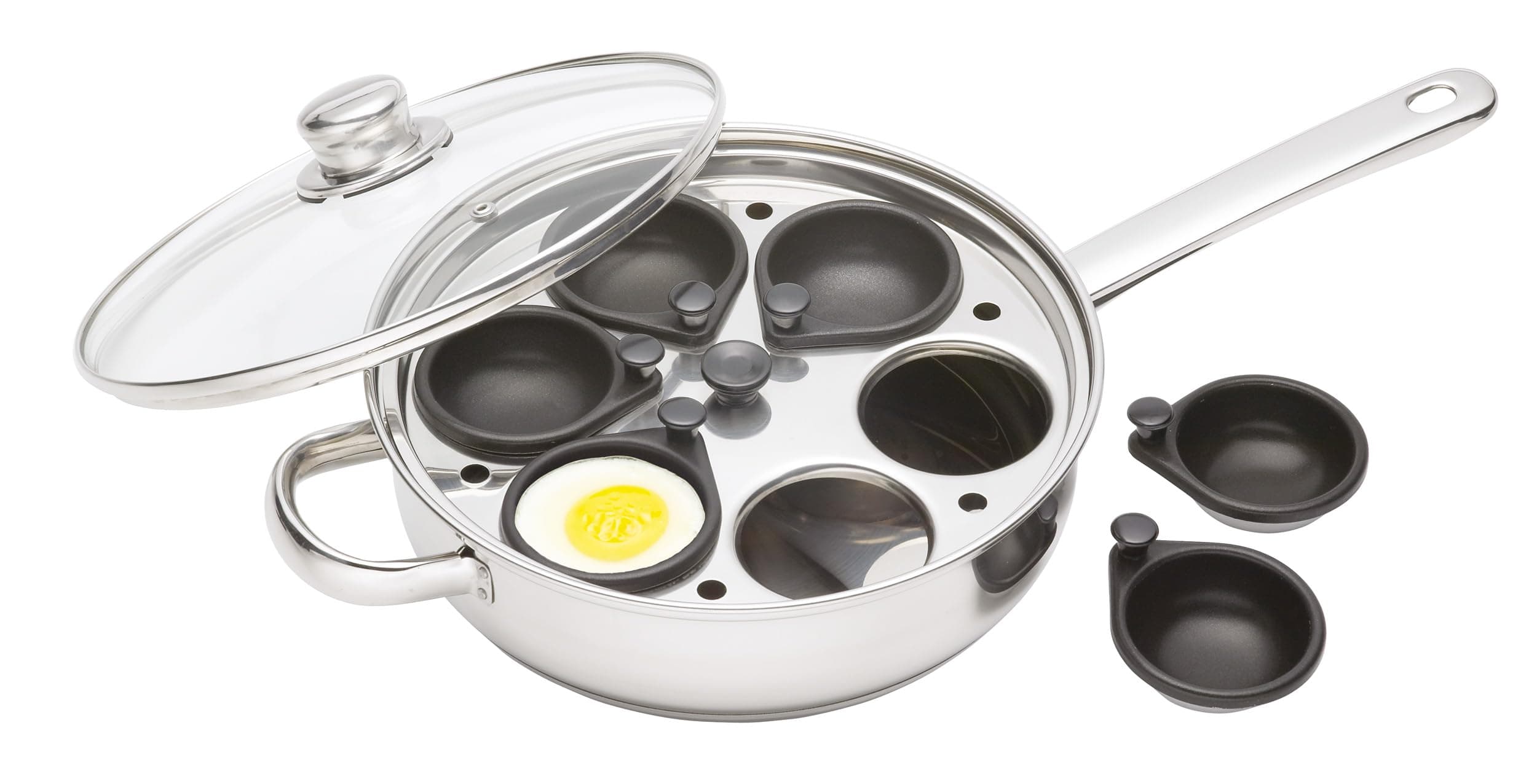 Kitchen Craft KCCVPOACH6 6 Egg Poacher Pan with Non Stick, Induction Safe, Stainless Steel, 26 cm