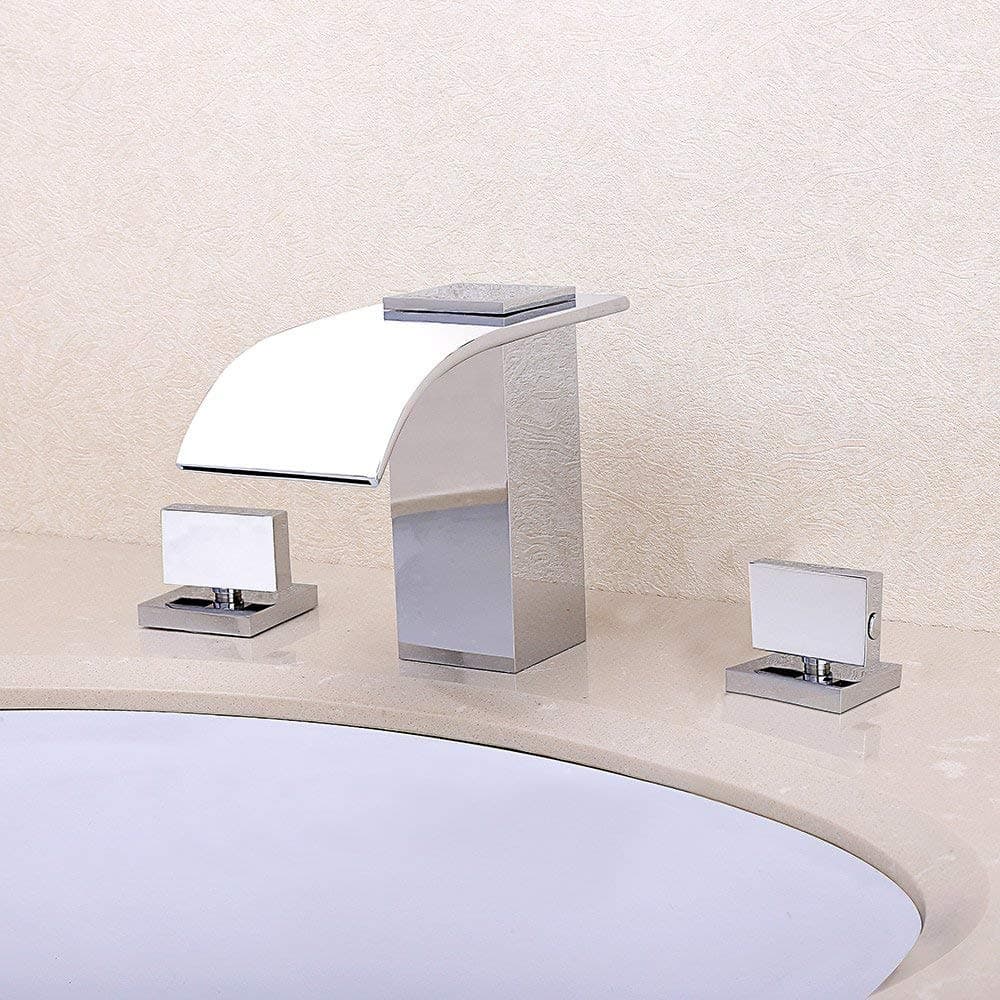 Modern Waterfall Bathroom Faucet Widespread 2 Handle 3 Hole Modern Sink Faucet Lavatory Vanity Sink Faucet for Bathroom Sink Chrome