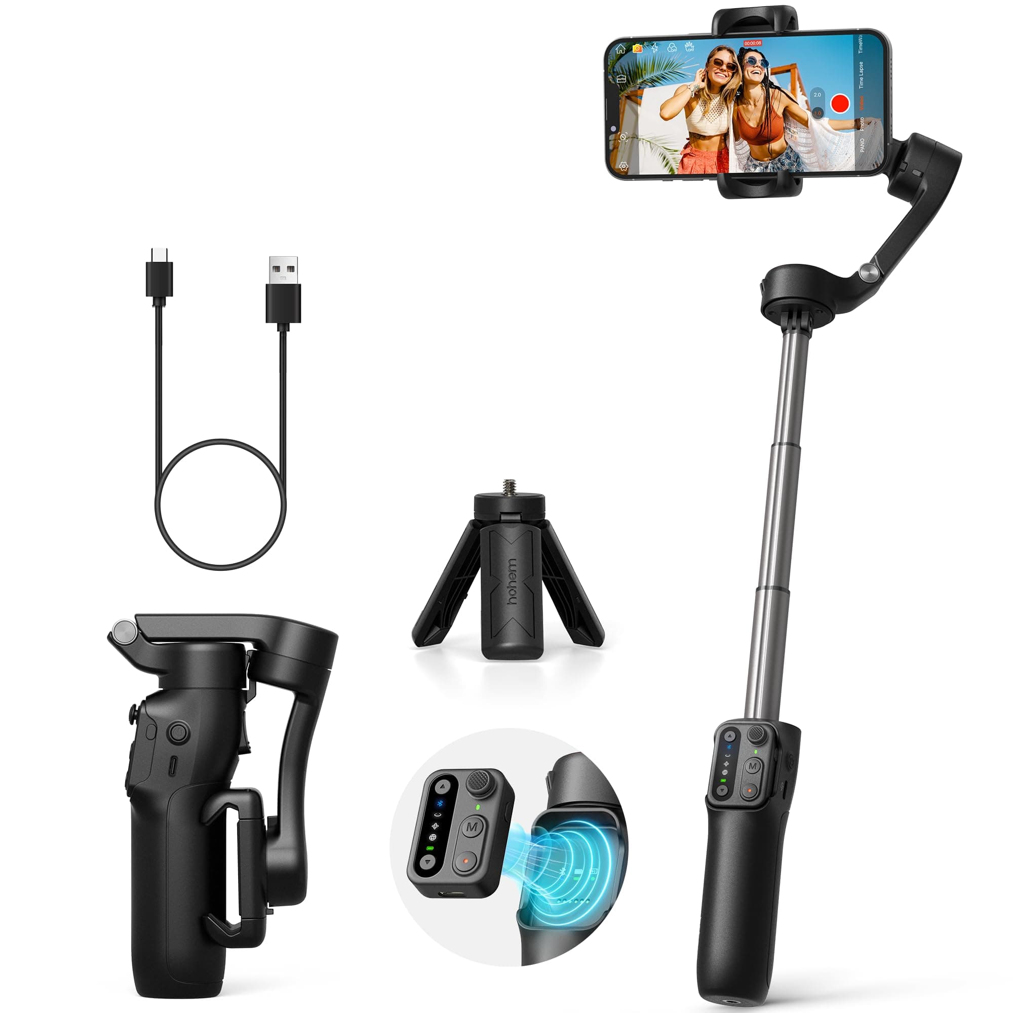 hohem iSteady X3 SE Plus Gimbal Stabilizer for iPhone, 3-Axis Phone Gimbal with Detachable Remote Control, Extendable Rod, 11-Hour Battery, Portable Foldable Stabilizer for Video Recording