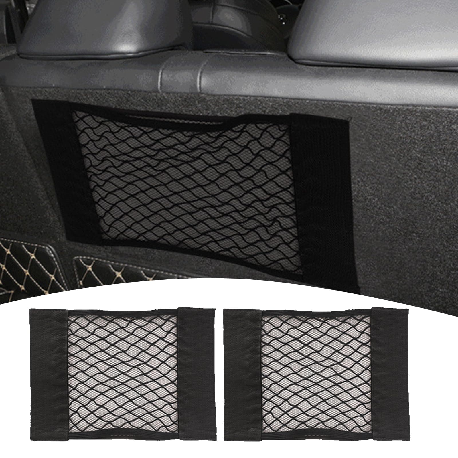 2 PCS Car Seat Back Storage Mesh Pocket, 11.81" x 9.84" Velcro Double-Layer Elastic Store Debris Mesh, Universal Multiple Scenes Neat Accessory, Compatible with Most Car Models (Black)