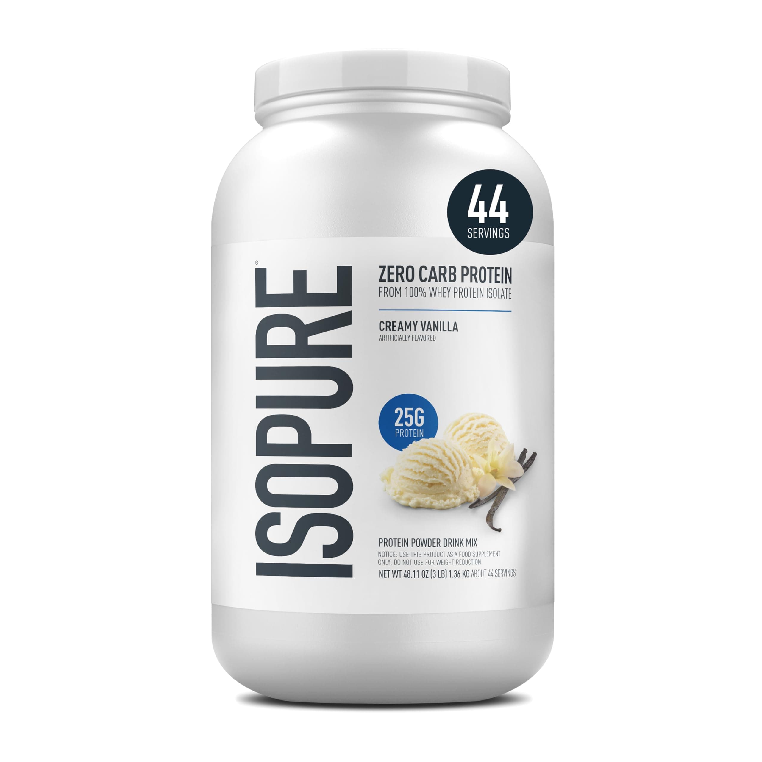 Isopure Zero Carb Whey Protein Isolate Powder with Vitamin C & Zinc for Immune Support, 25g Protein, & Keto Friendly - Creamy Vanilla, 3 Lbs,41 Servings (1.36 KG)