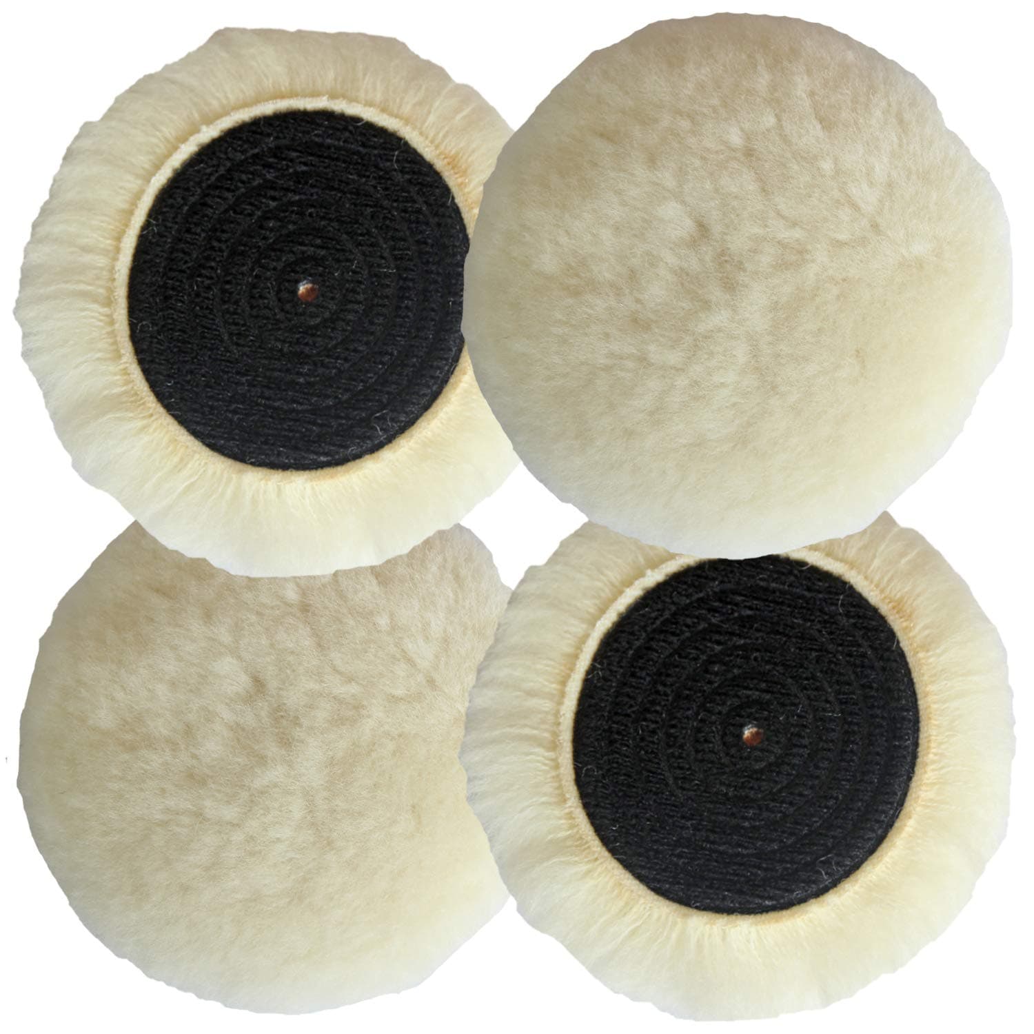 Polishing Pad Buffing Pads Kit 4PCS 3 Inch Polishing Buffer 100% Natural Wool Car Auto Hook and Loop Polishing Pads, Used with Rotary and Random Orbit Sander/Polisher for Car Glass Stone Ceramic etc