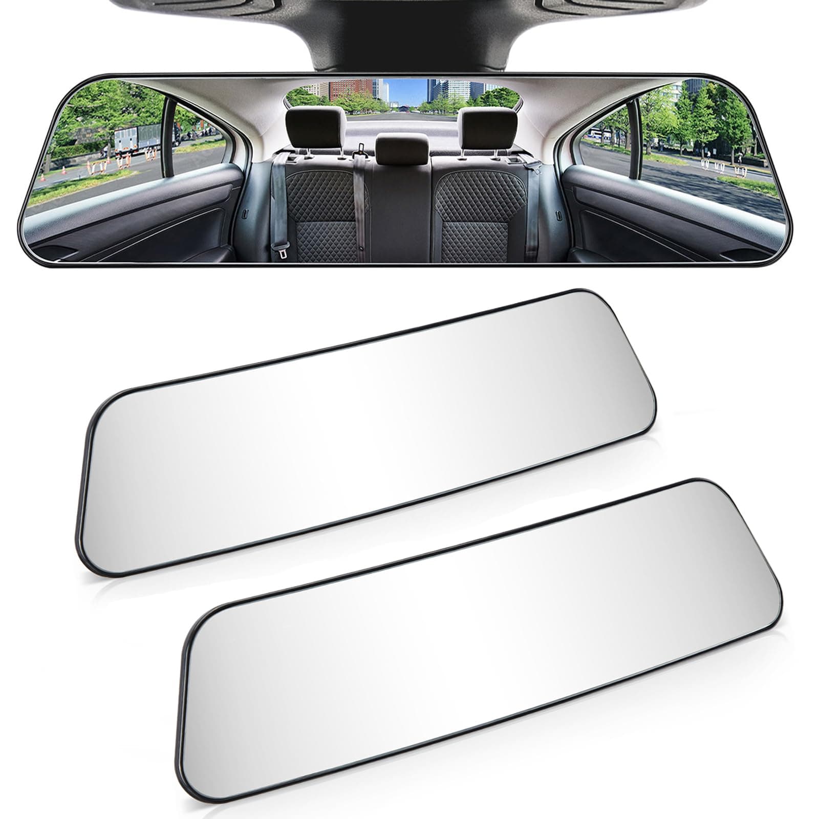 JOYTUTUS Rearview Mirror, 2 pack 12 Inch Panoramic Interior Clip-on Wide Angle Convex Rear View Mirror, Reduce Blind Spot Effectively for More Car SUV Trucks -Clear