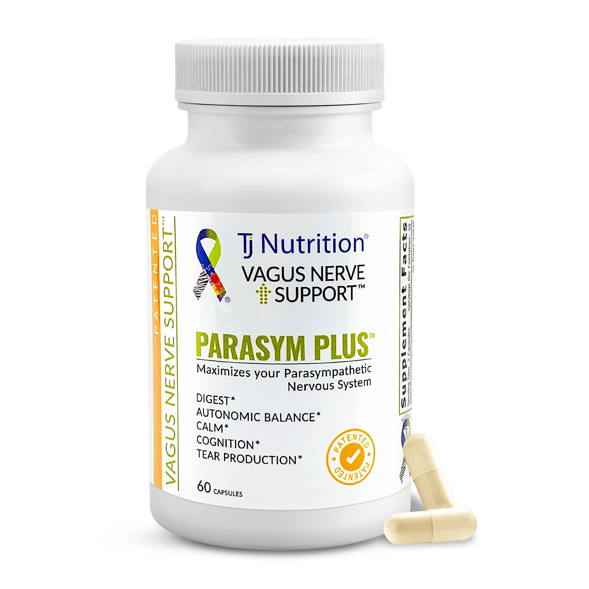 Parasym Plus Vagus Nerve Support, Patented Digestive Nutritional Supplements, Energy Booster for Men and Women, Memory Supplement for Brain, Gentle Immune System Support, 60 Capsules