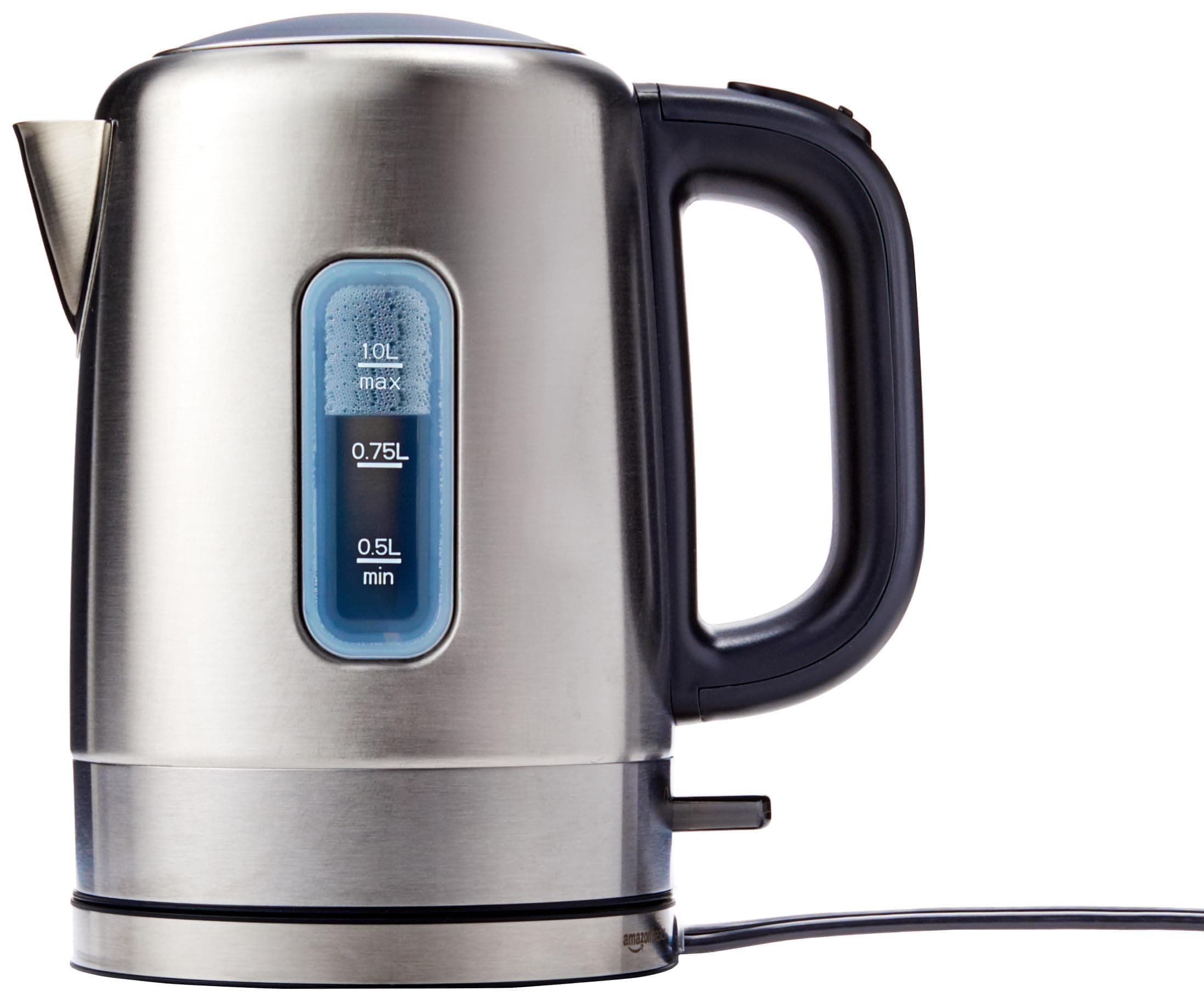 Electric Stainless Steel Kettle for Tea and Coffee, BPA-Free, Fast Boiling, Auto Shut-Off, 1 Liter, 1500W, Black and Silver