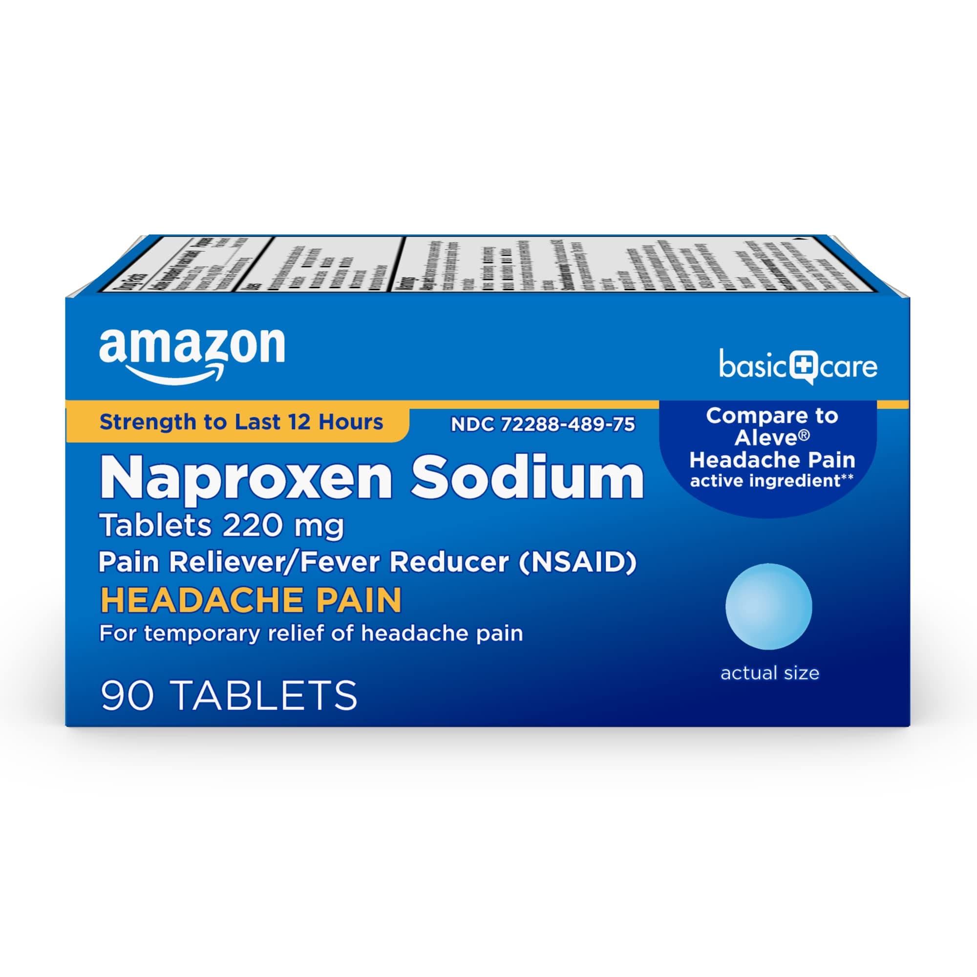 Amazon Basic Care Naproxen Sodium Tablets 220 mg, Pain Reliever, Fever Reducer, Headache Relief, Backache, Menstrual Cramps, Arthritis, Muscular Aches, NSAID, 90 Count