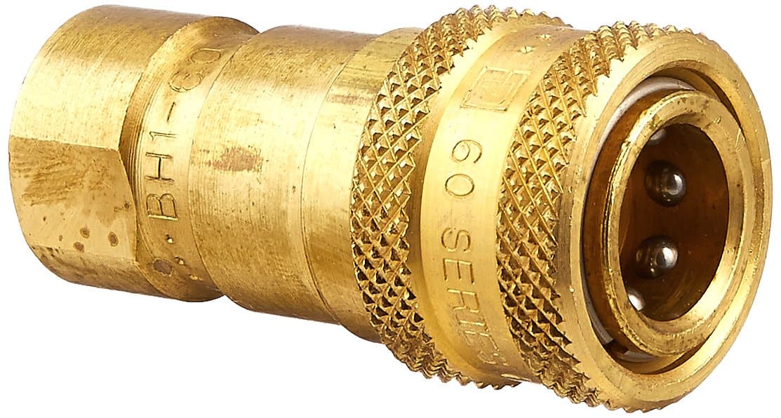 Parker Hannifin BH1-60 Series 60 Brass Multi-Purpose Quick Coupler with Female Pipe Thread, ISO 7241 Series B Interchange, Poppet Valve, 1/8" Body Size, 1/8"-27 NPTF Thread, 1.90" Length