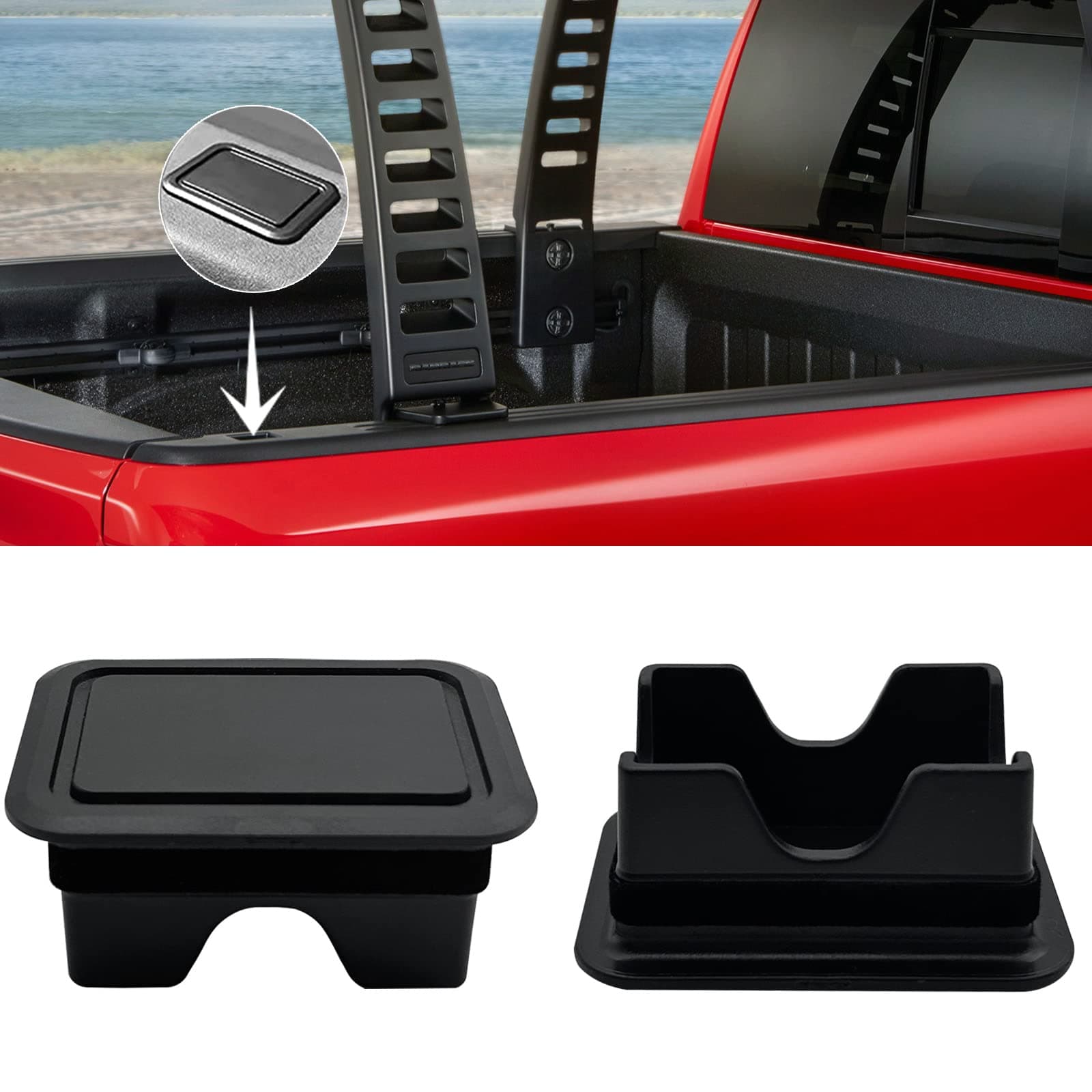 Ram 1500 Stake Pocket Covers, Bed Rail Stake Pocket Covers Compatible with 2019-2021 Dodge Ram 1500, Caps Rail Hole Plugs, Rear Truck Tonneau Covers Stake Holes Caps Plugs Car Accessories (2 Pieces)