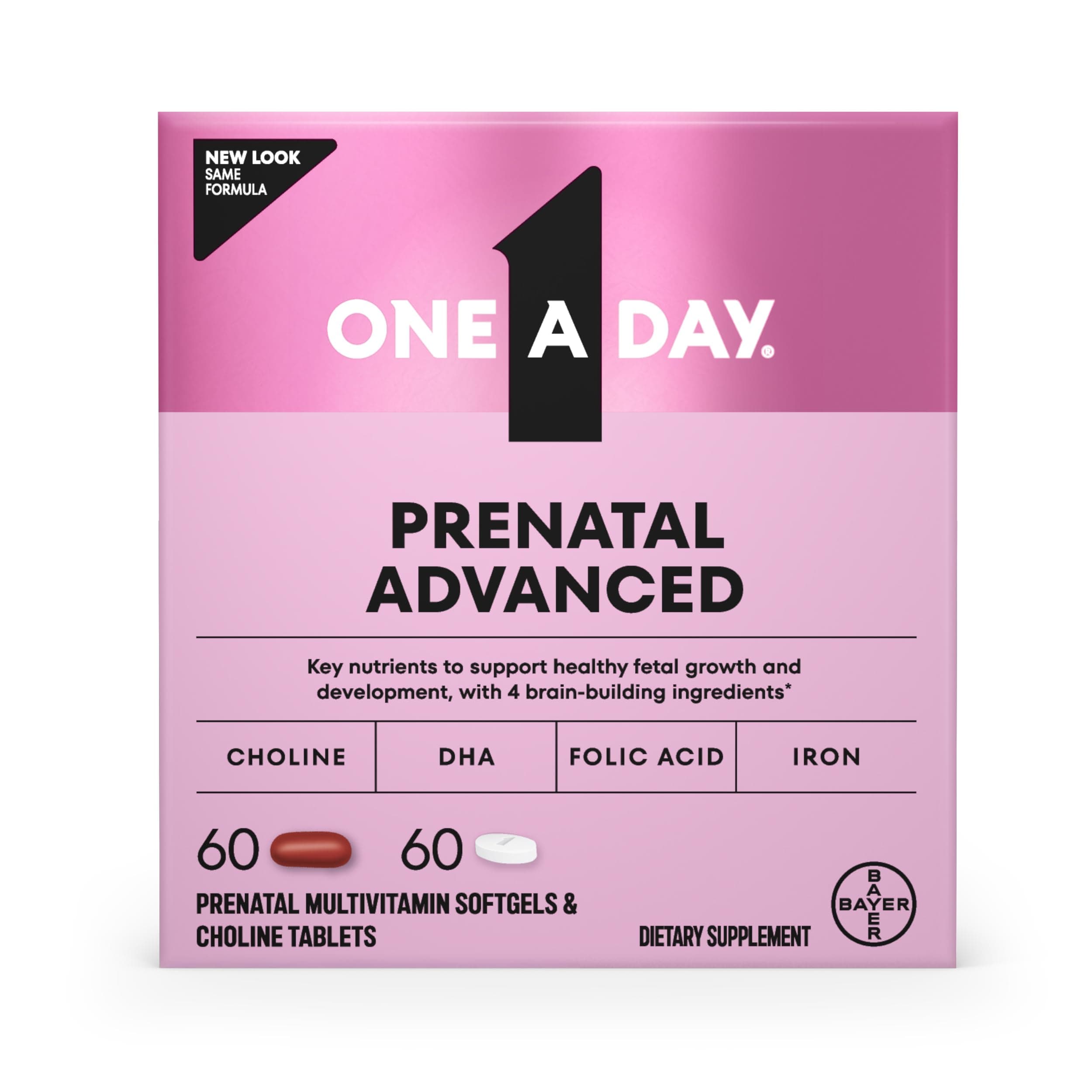 Women’s Prenatal Advanced Complete Multivitamin with Brain Support* with Choline, Folic Acid, Omega-3 DHA & Iron for Pre, During and Post Pregnancy, 60+60 Count (120 Count Total Set)