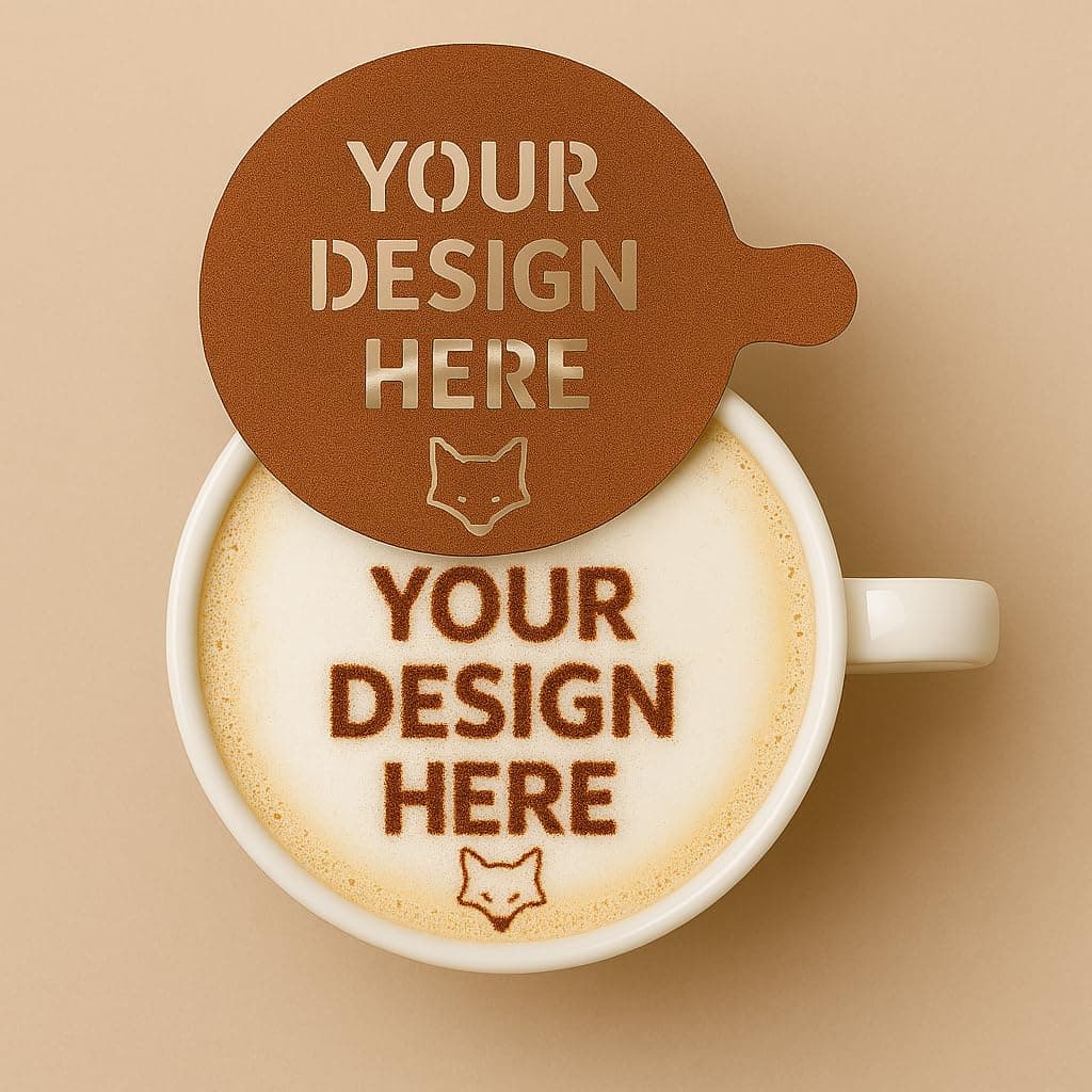 Personalised Custom Coffee Duster/Stencil - Any Name/Logo Latte Cappuccino (12cm (Huge Cup!))