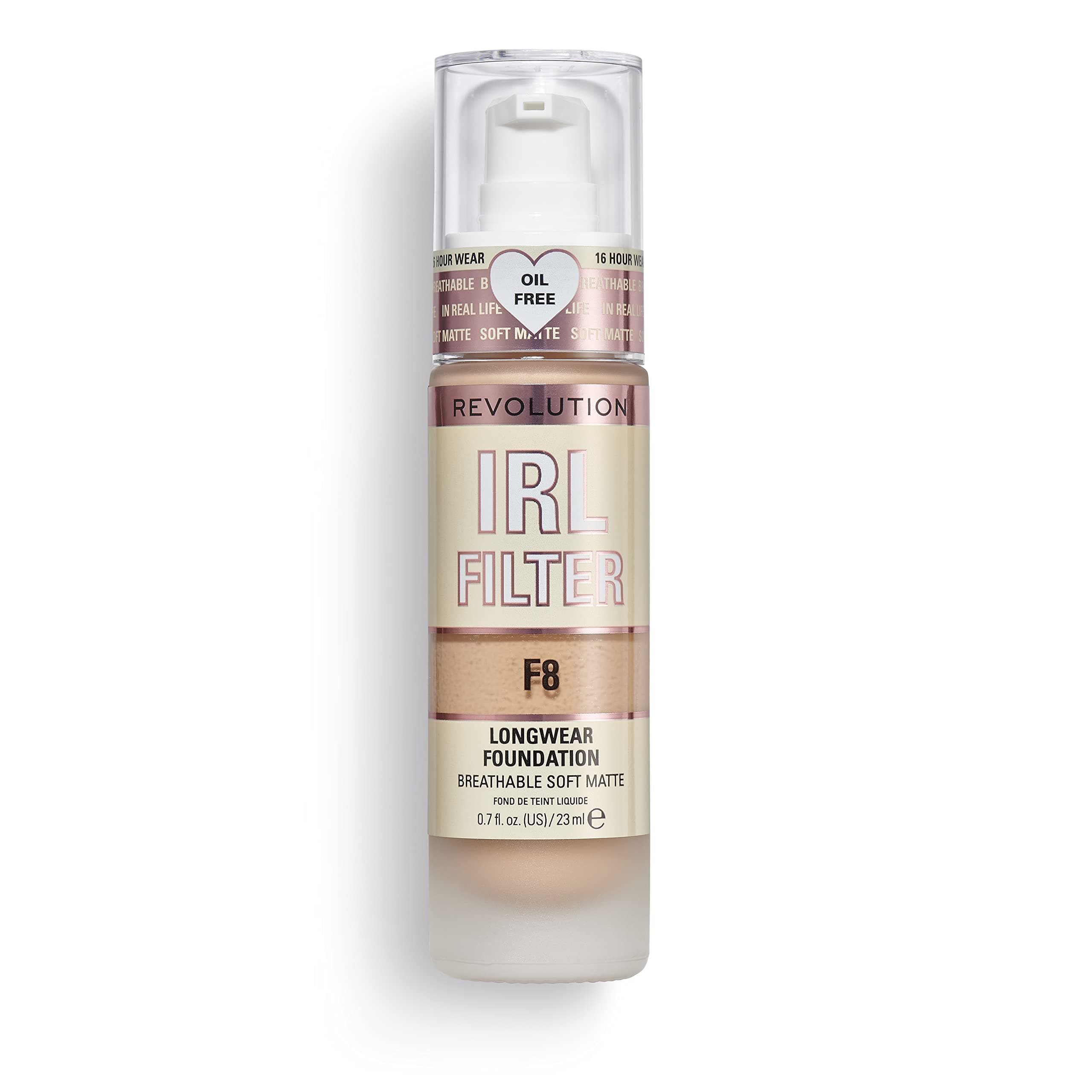 Revolution, IRL Filter Longwear Foundation, Soft & Breathable Formula, Medium to Full Coverage, Matte Finish, F8, 0.7 fl oz