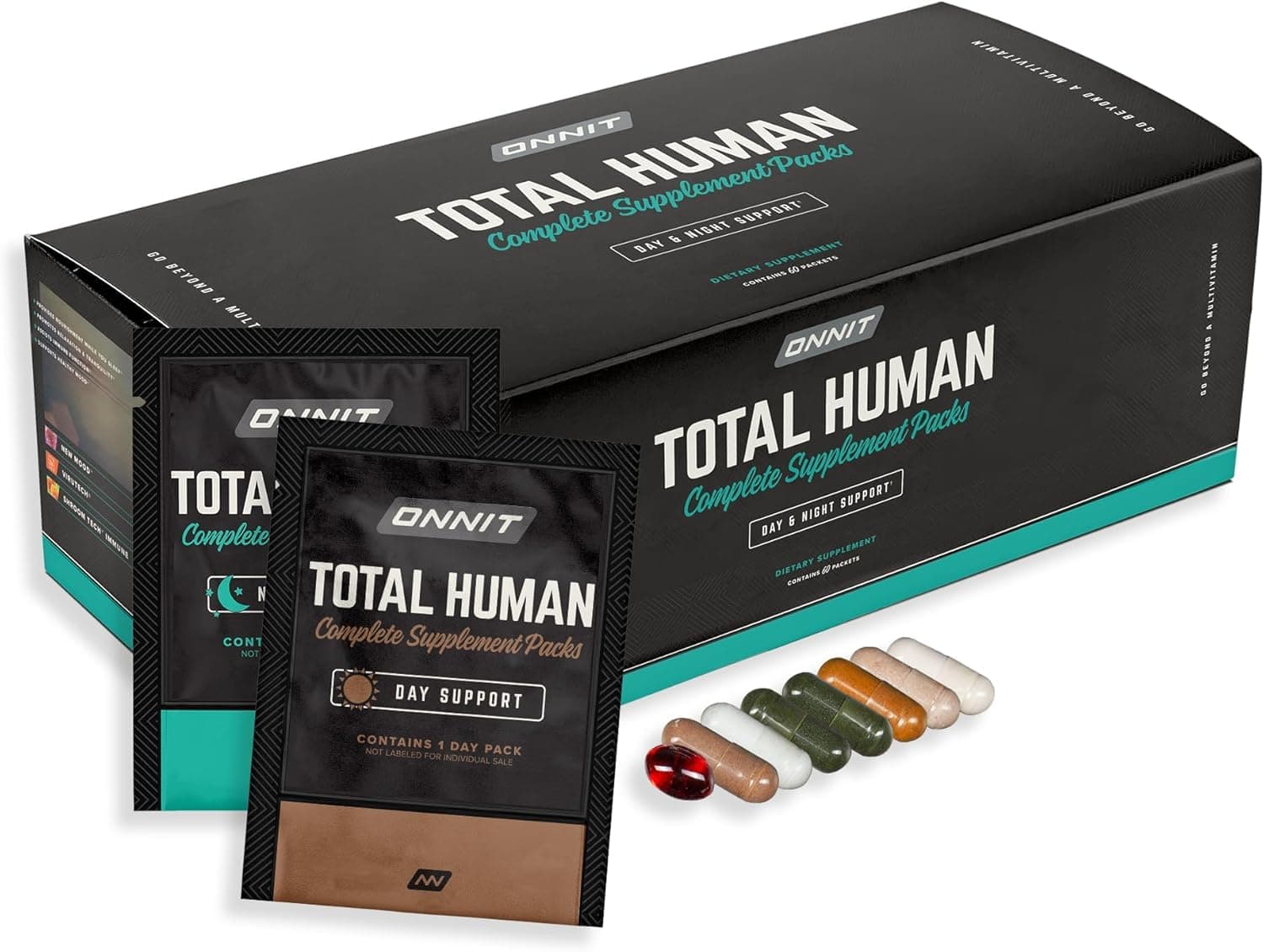 - ONNIT Total Human Adult Multivitamin Comprehensive Capsule Packs with Day and Night Support, Daily Vitamin Packs for Men and Women, Dietary Supplement Capsules, 30-Day Supply, 60 Packs