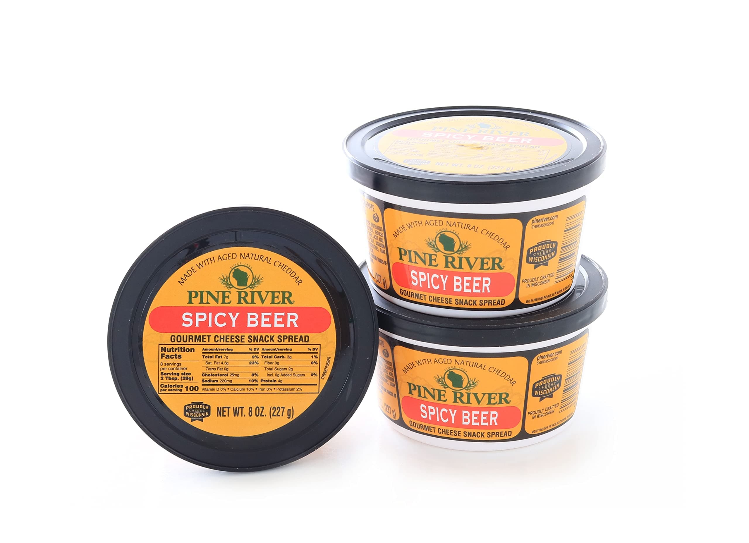 Pine River Cheese Spreads 3-Pack | Spicy Beer | (3) 8 oz tubs | SHELF-STABLE | Spicy, Creamy & Flavorful Authentic Wisconsin Pub Cheese Spread