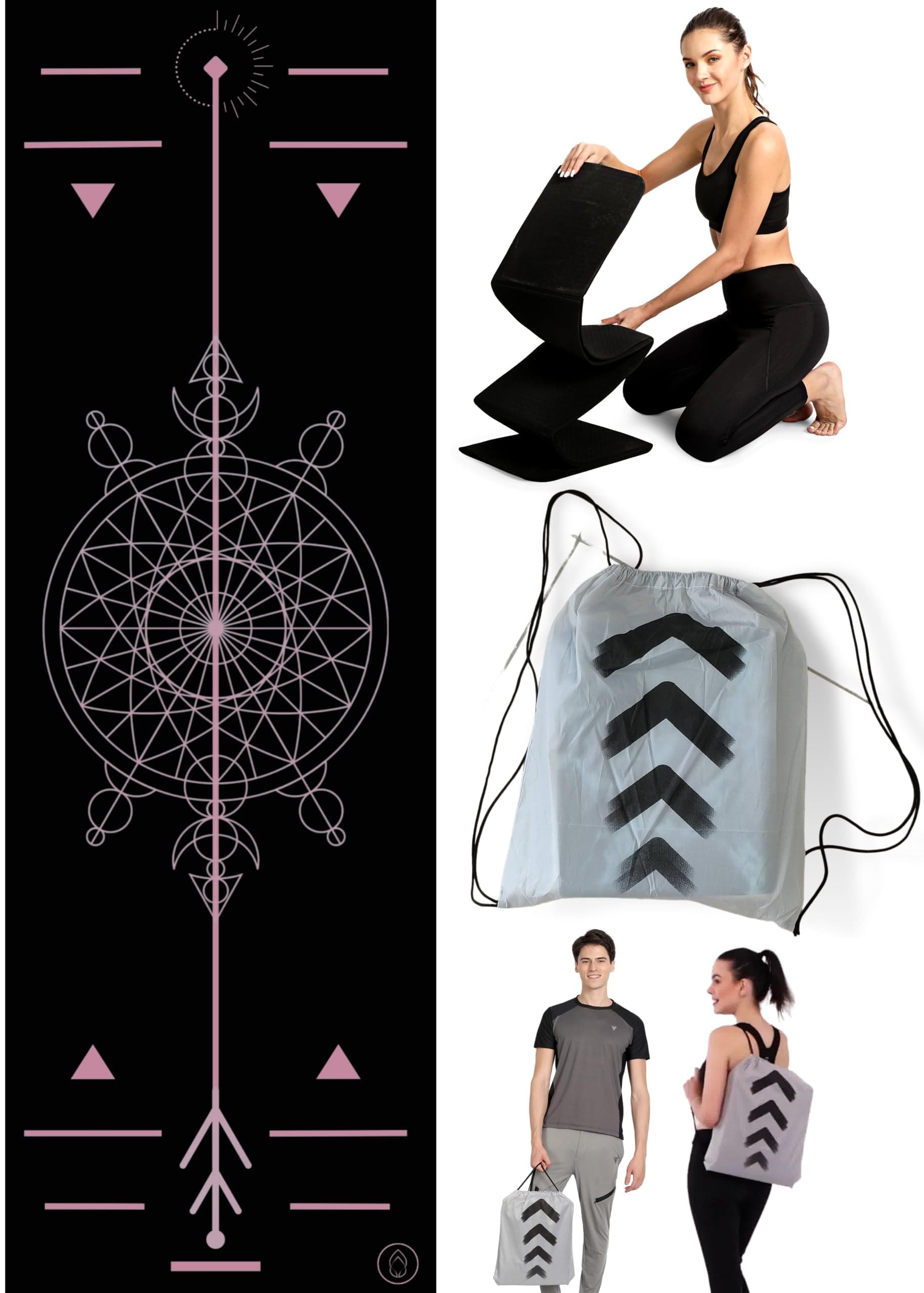 Better Me® Foldable Non Slip Yoga Mat - Thick, Durable, Non-Toxic TPE for Pilates & Workouts with Guiding Alignment Lines | Home Exercise Mat with Carrying Bag (Black)