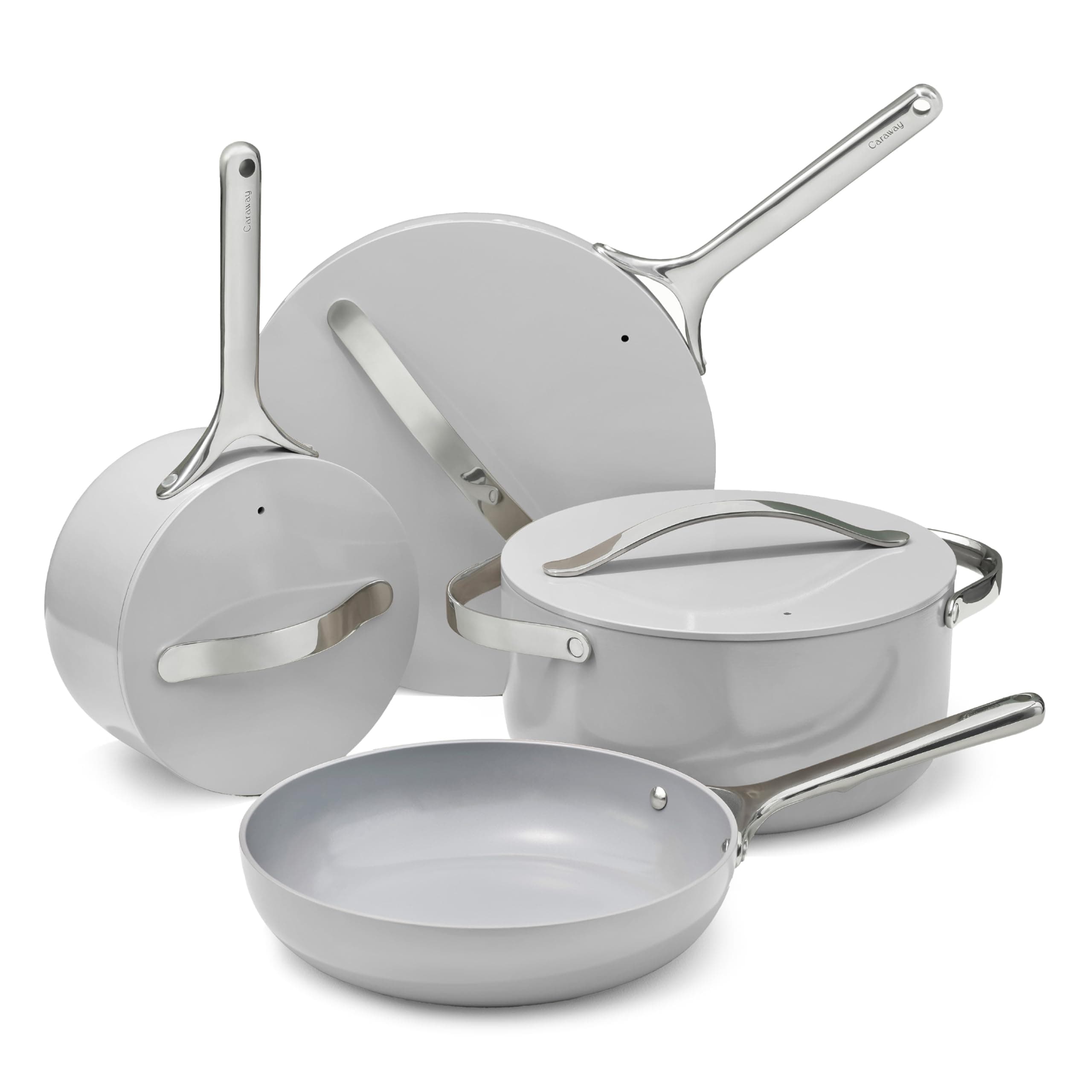 Non-stick Ceramic Cookware Set (12 Piece) Pots, Pans, Lids and Kitchen Storage - PFAS & PFOA Free - Oven Safe Pan Set & Compatible with All Stovetops - Gray